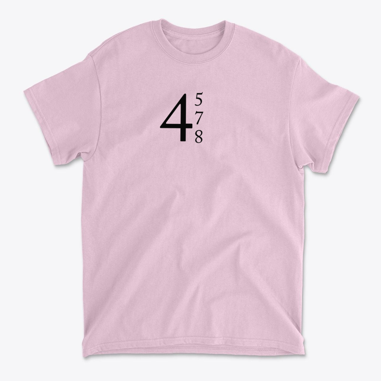 45 47 48 Red Letters Design Gear graphic tee in pink color with black text design.