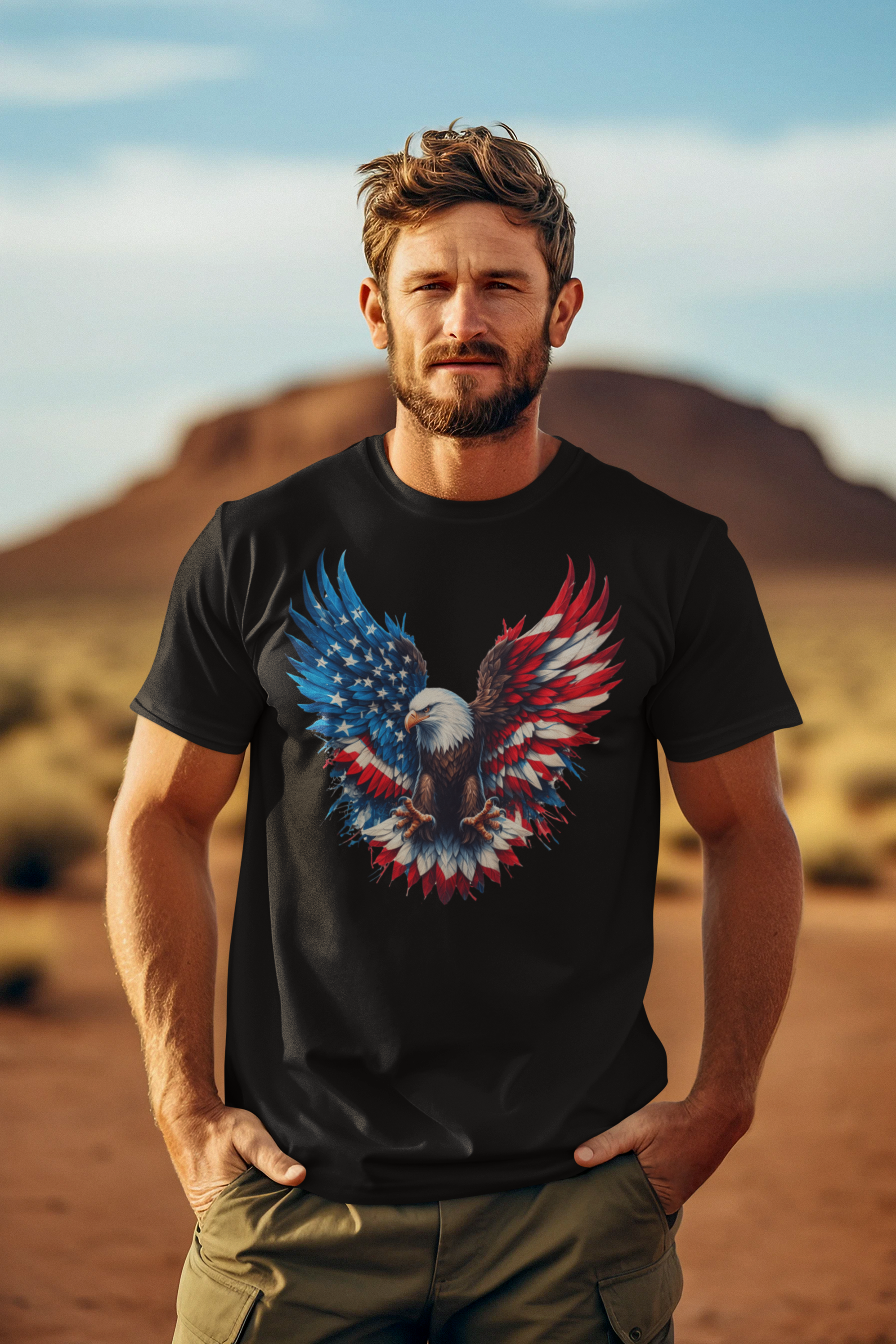 American Eagle Patriotic USA Flag Graphic T Shirt