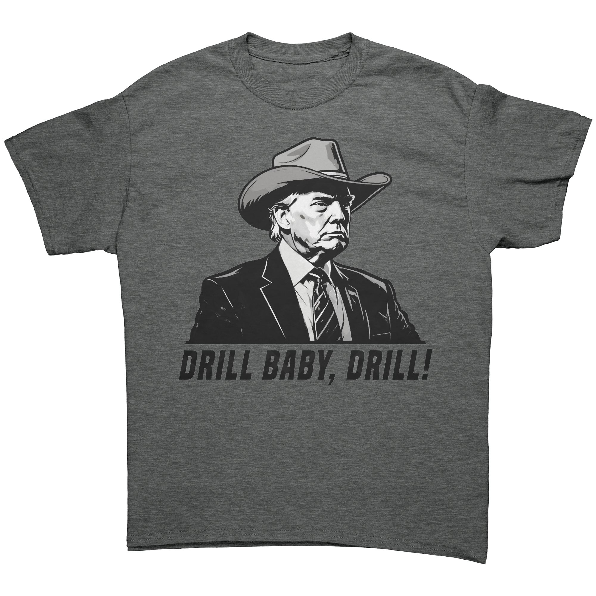 Drill Baby Drill Bold Graphic Tee featuring a cowboy hat and bold text design.