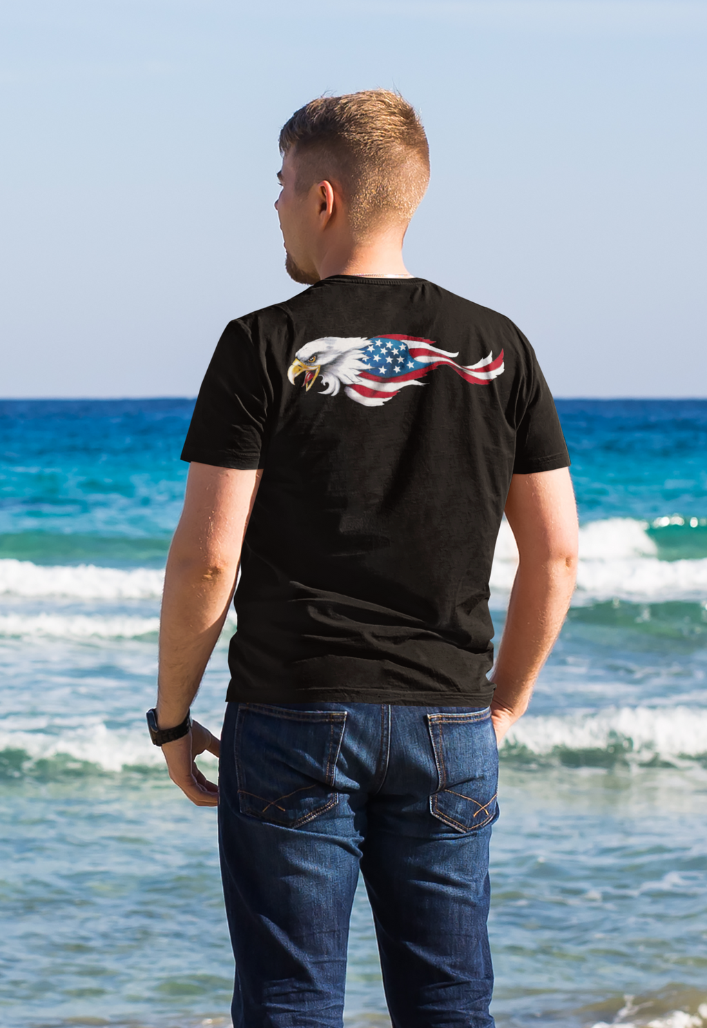 Eagle As American Flag Back Print Graphic T Shirt