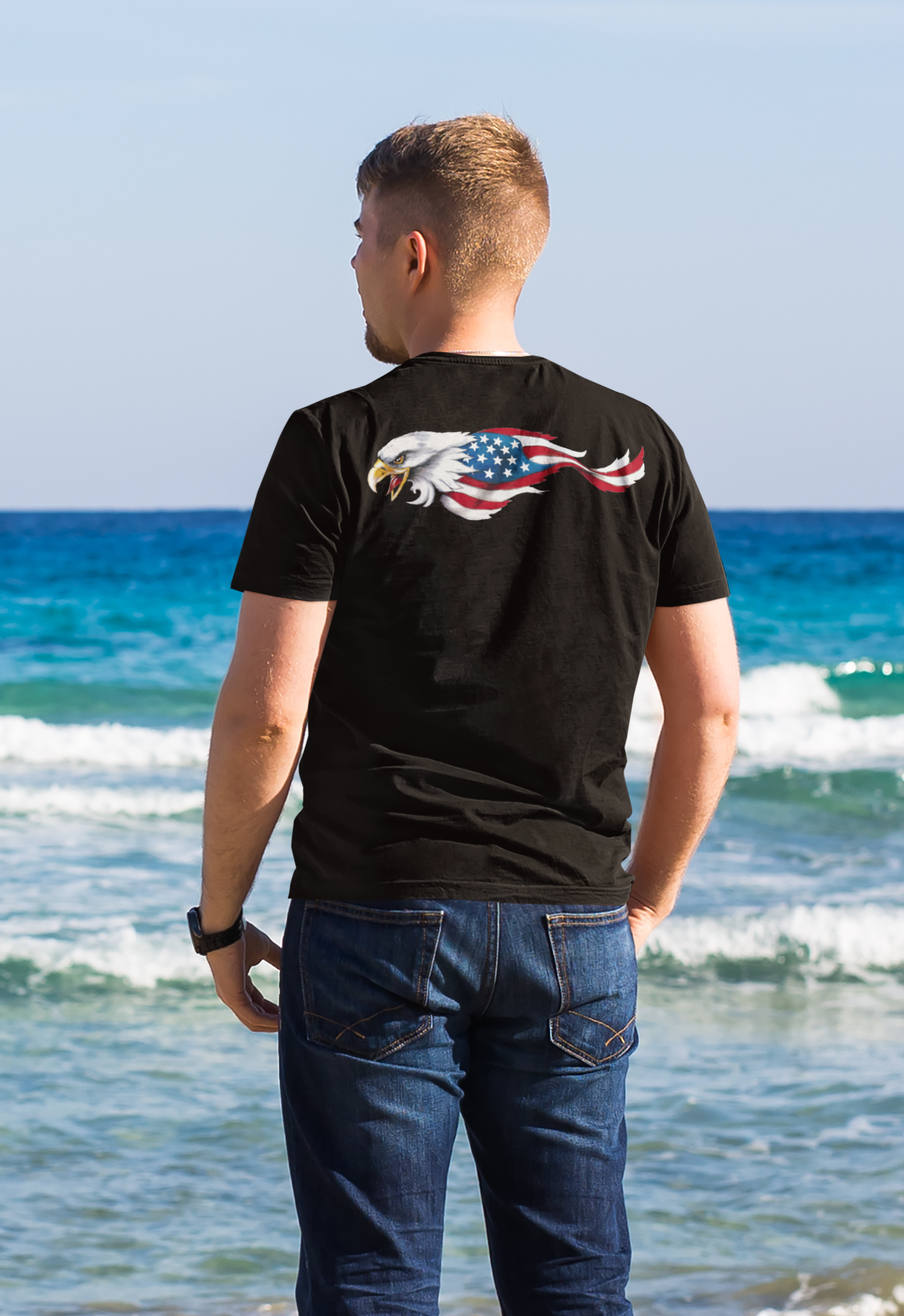 Eagle As American Flag Back Print Graphic T Shirt