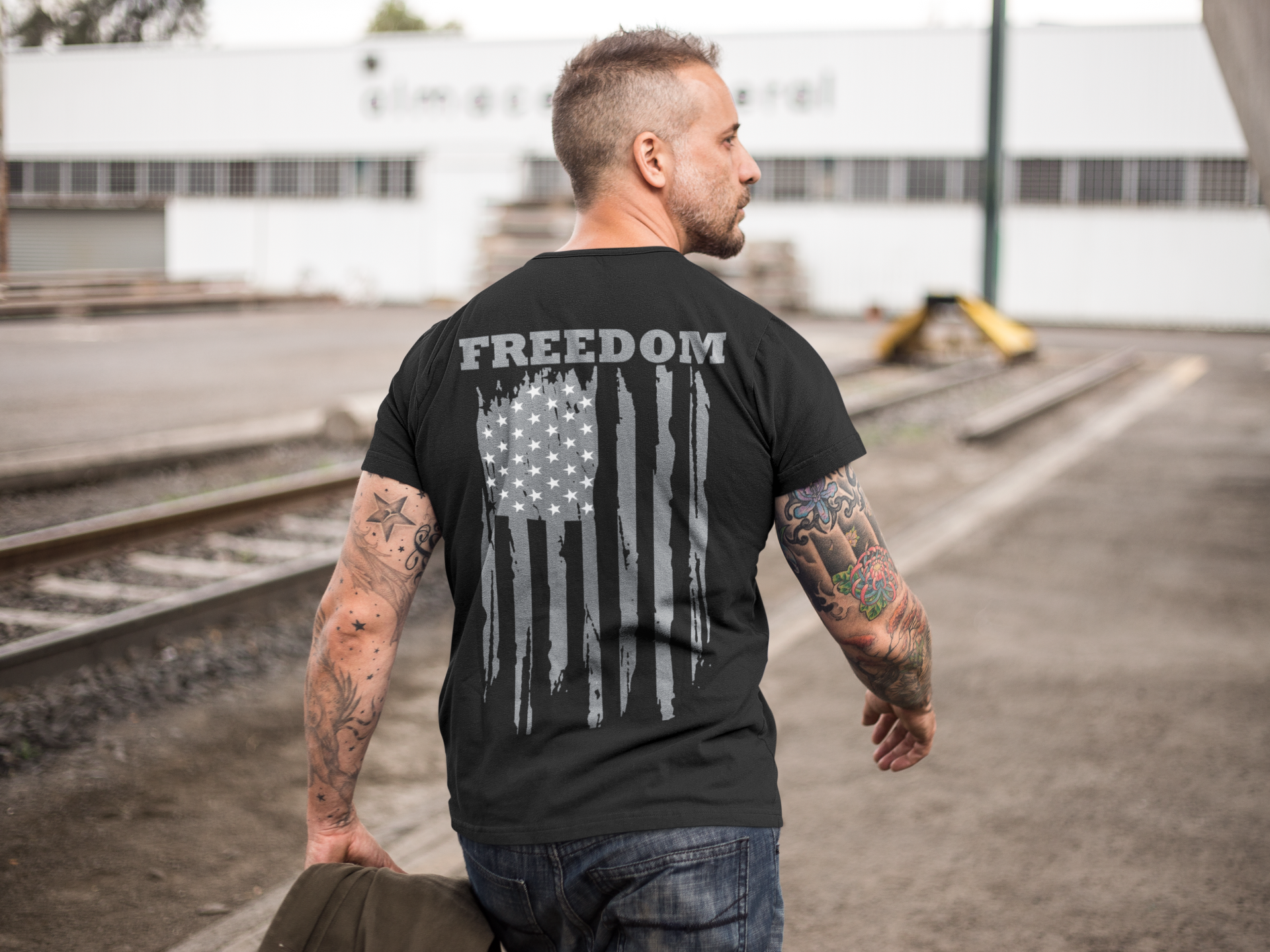 Freedom Above Vertical Flag Patriotic Back Graphic Shirt