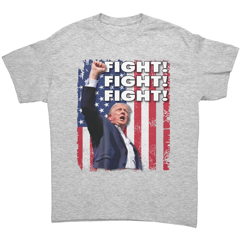 Fight Fight Fight Bold Logo Tee featuring bold text and patriotic design, perfect for expressing personal values.
