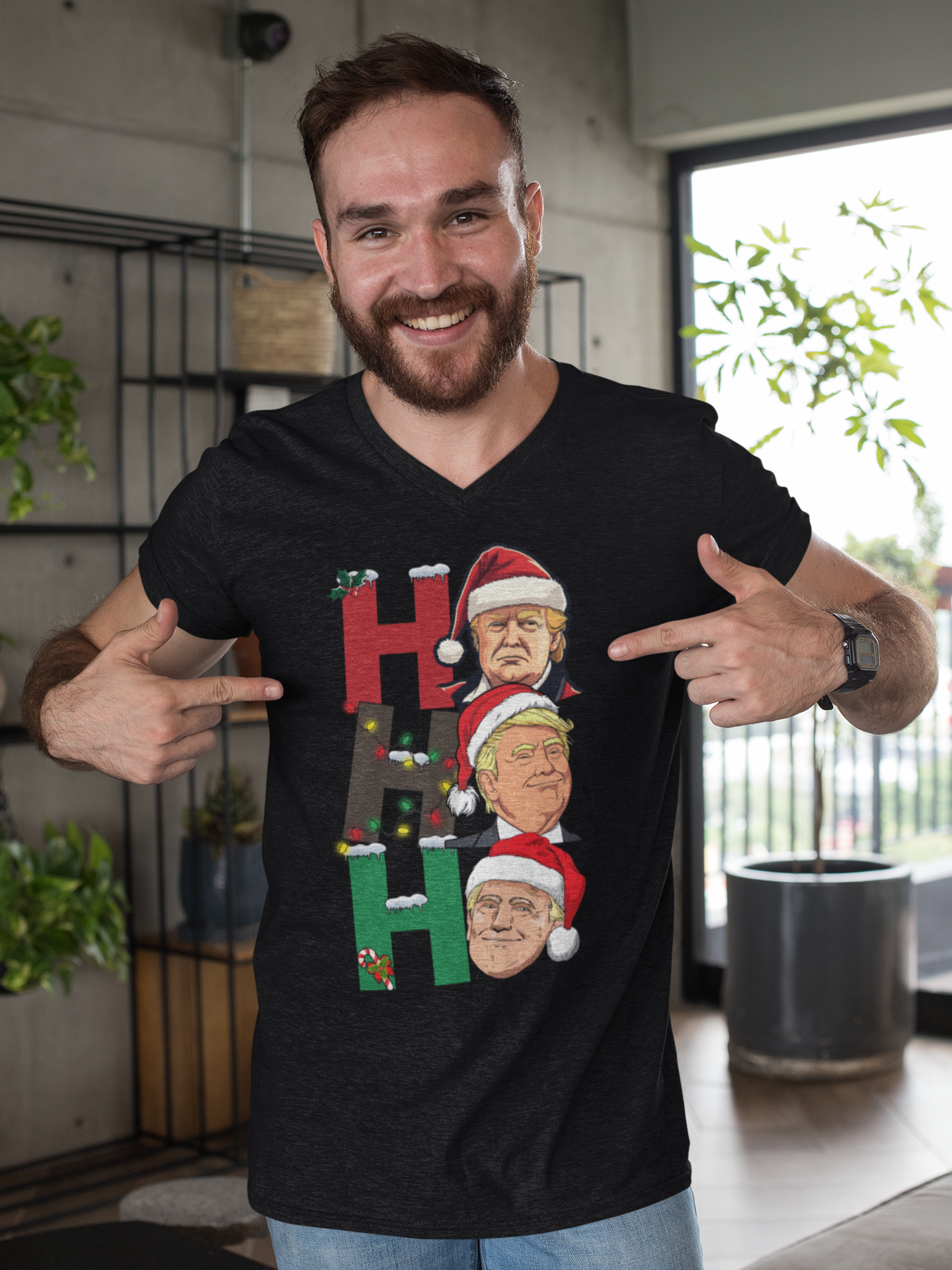 Ho Ho Ho Trump Wearing Santa Hat