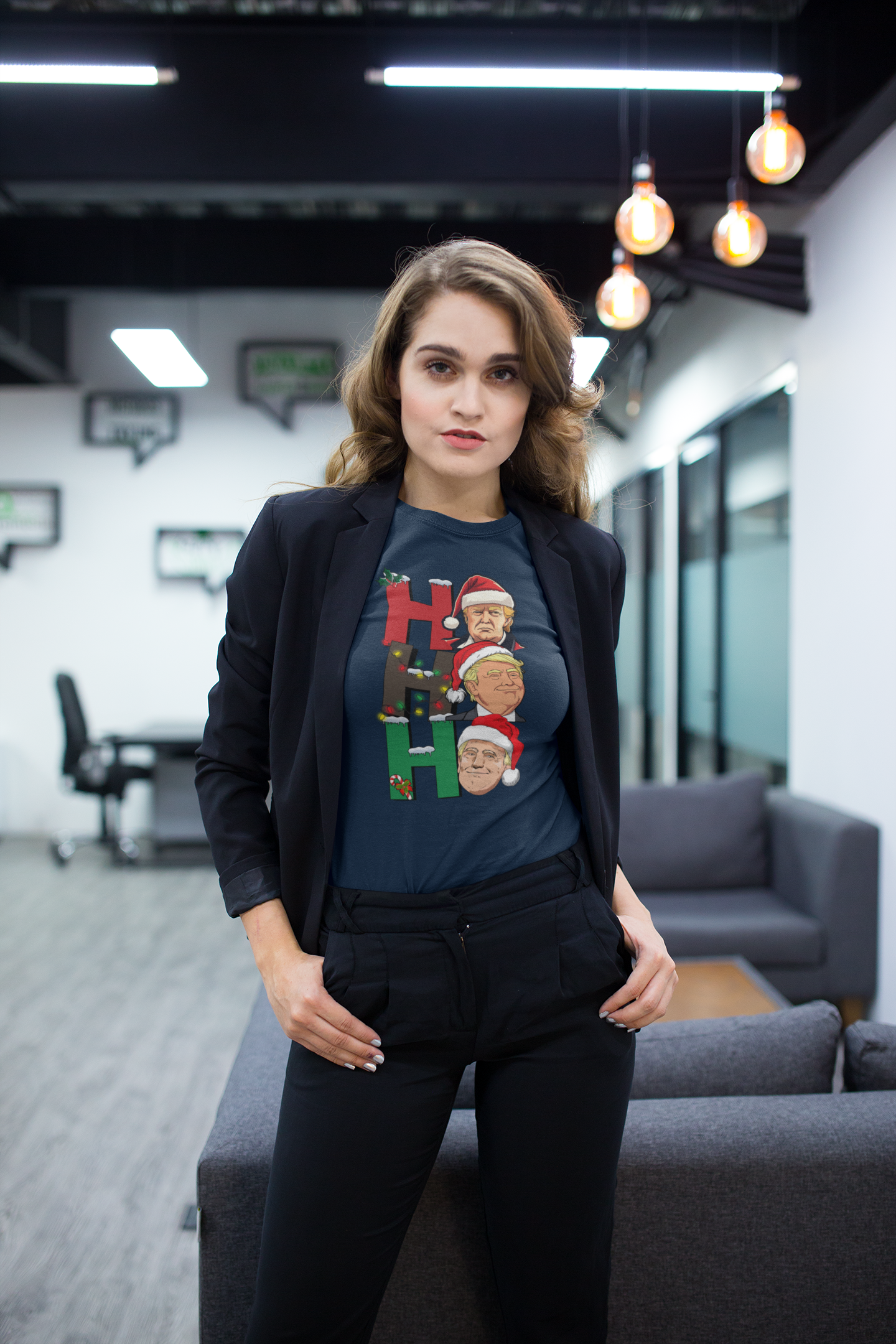 Ho Ho Ho Trump Wearing Santa Hat