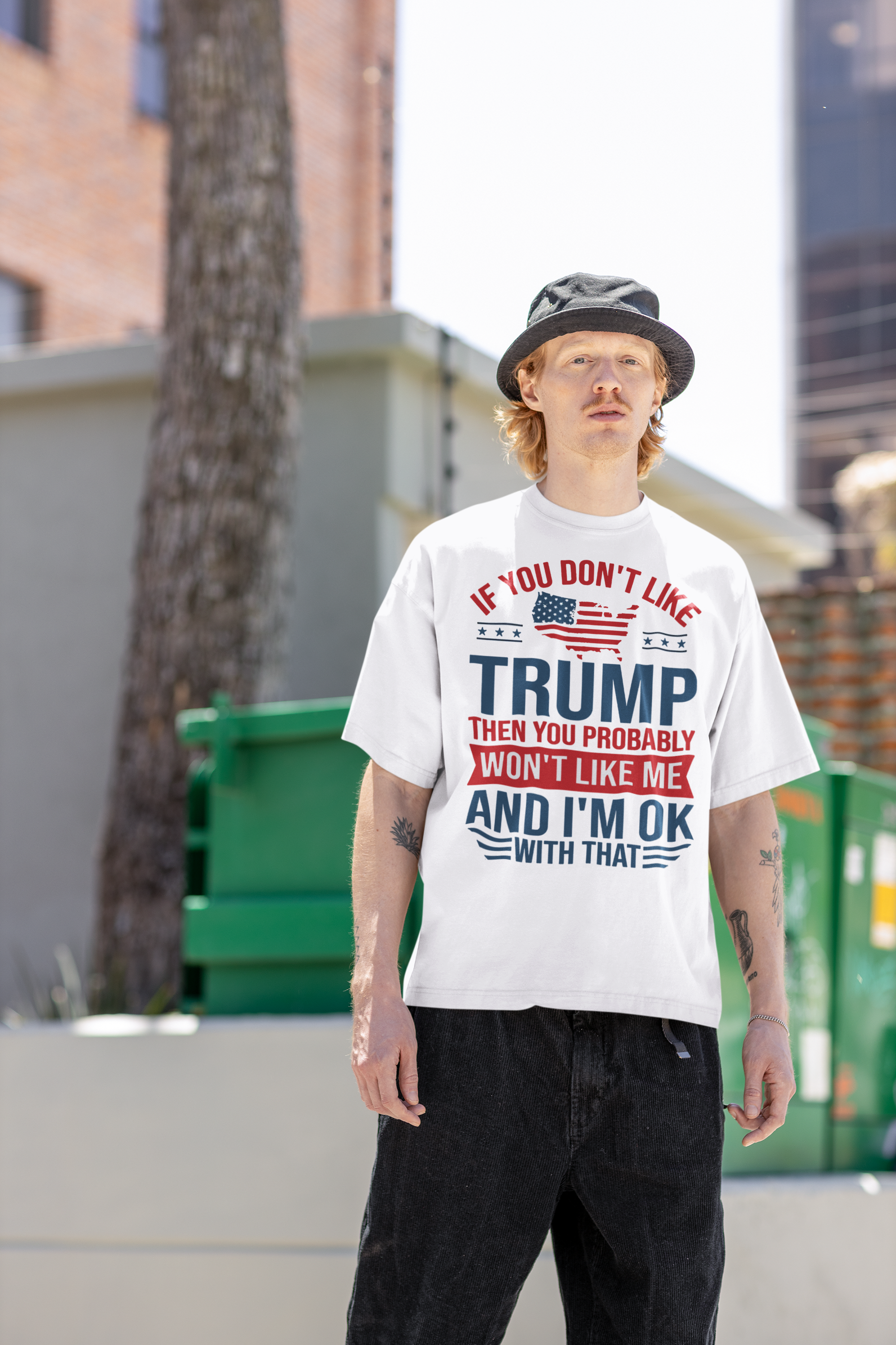 Trump Supporter USA Flag Graphic Tee featuring a bold statement design on a white background.