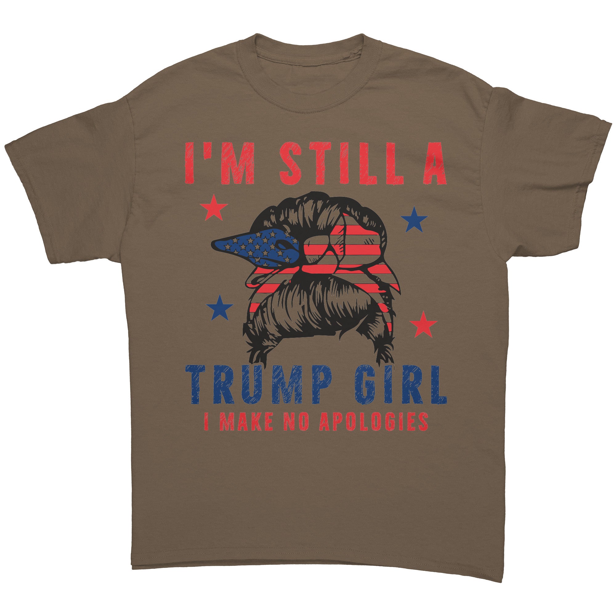Proud Trump Girl Official Style graphic tee with patriotic design featuring text and American flag theme.