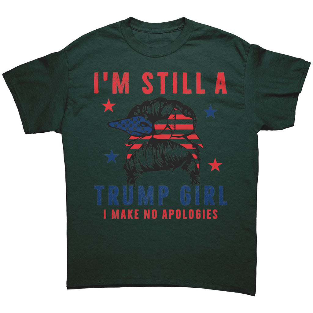 Proud Trump Girl Official Style graphic tee with patriotic design on dark shirt