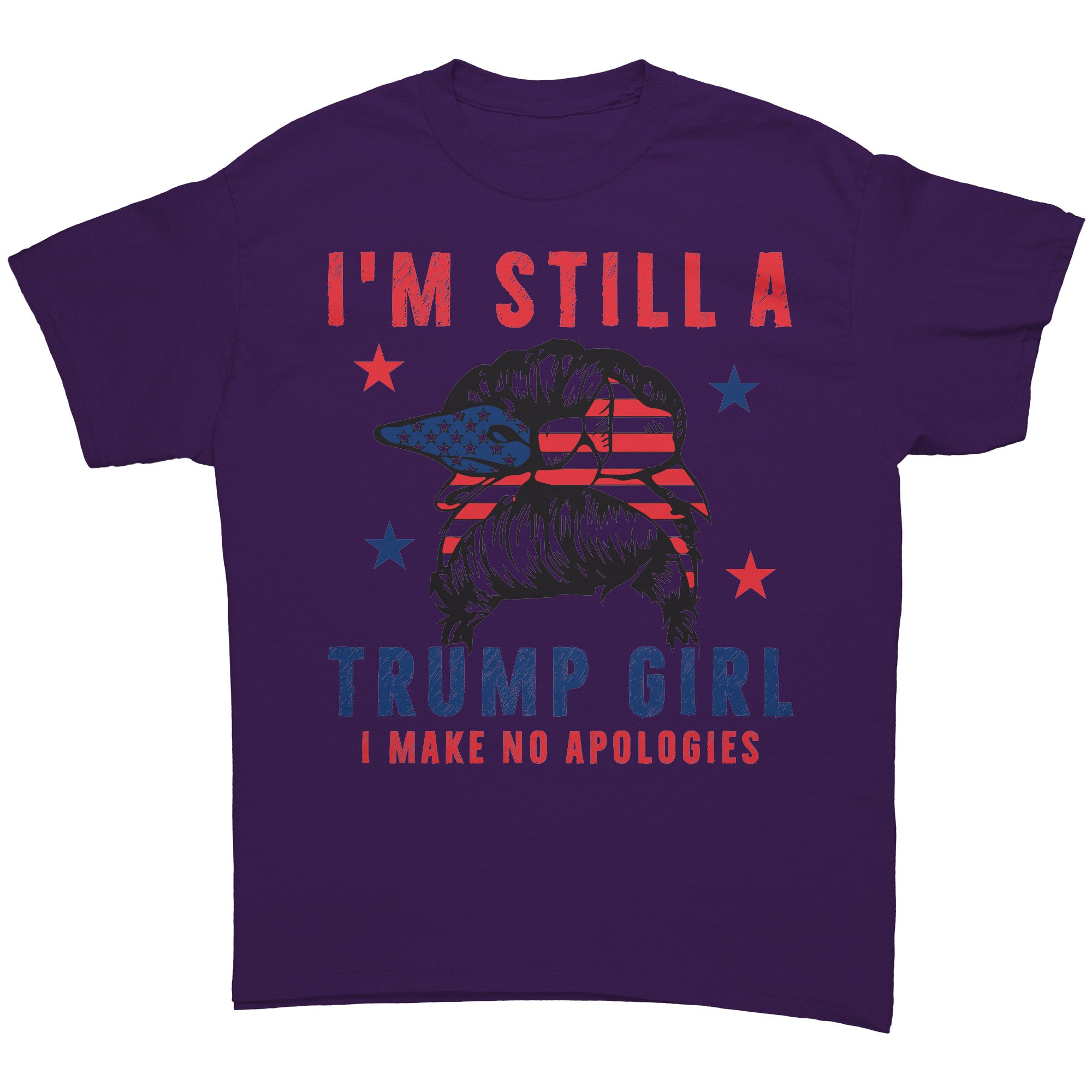 Purple t-shirt with 'I'm Still a Trump Girl' graphic, part of the Proud Trump Girl Official Style collection.