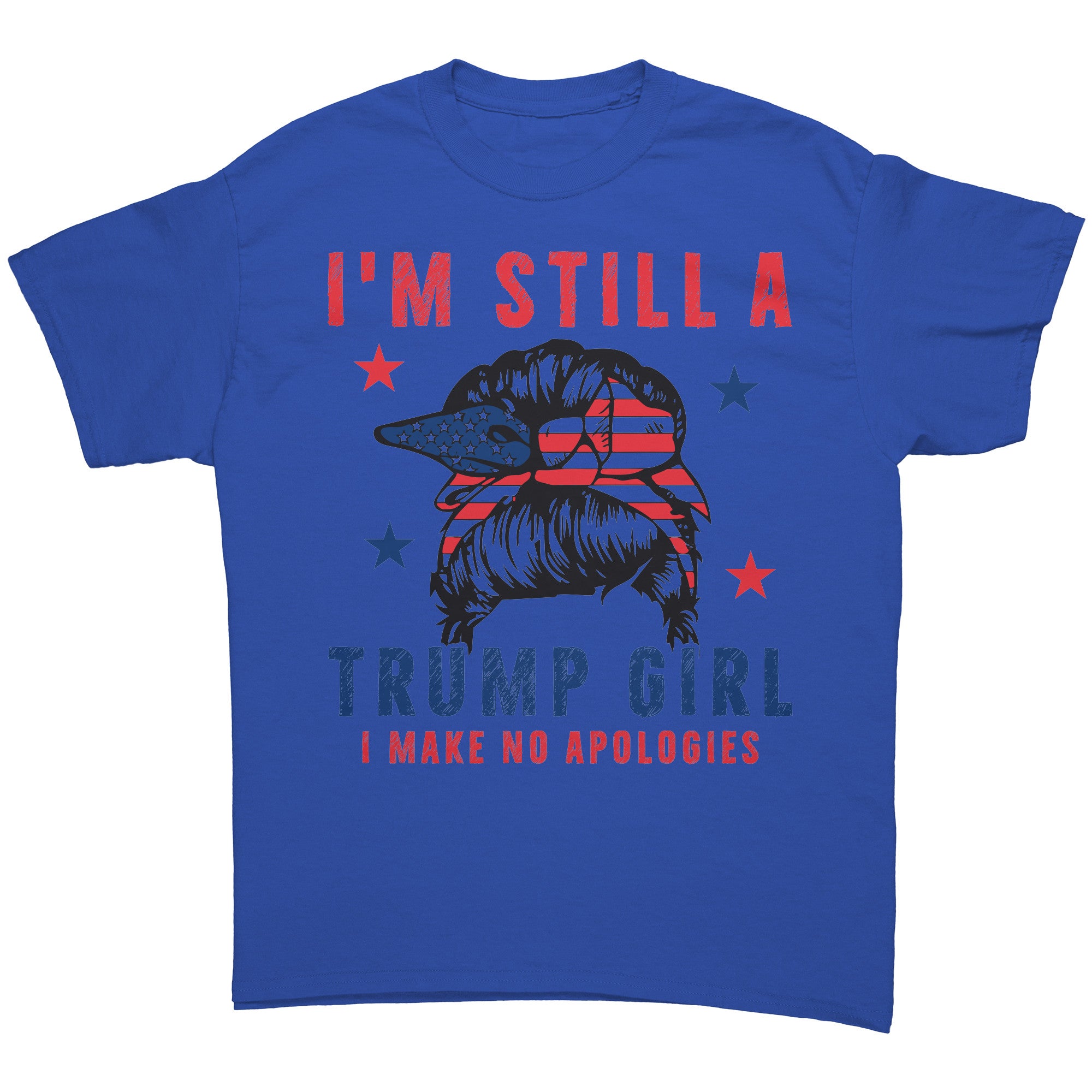 Proud Trump Girl Official Style blue graphic tee with patriotic design and bold statement.