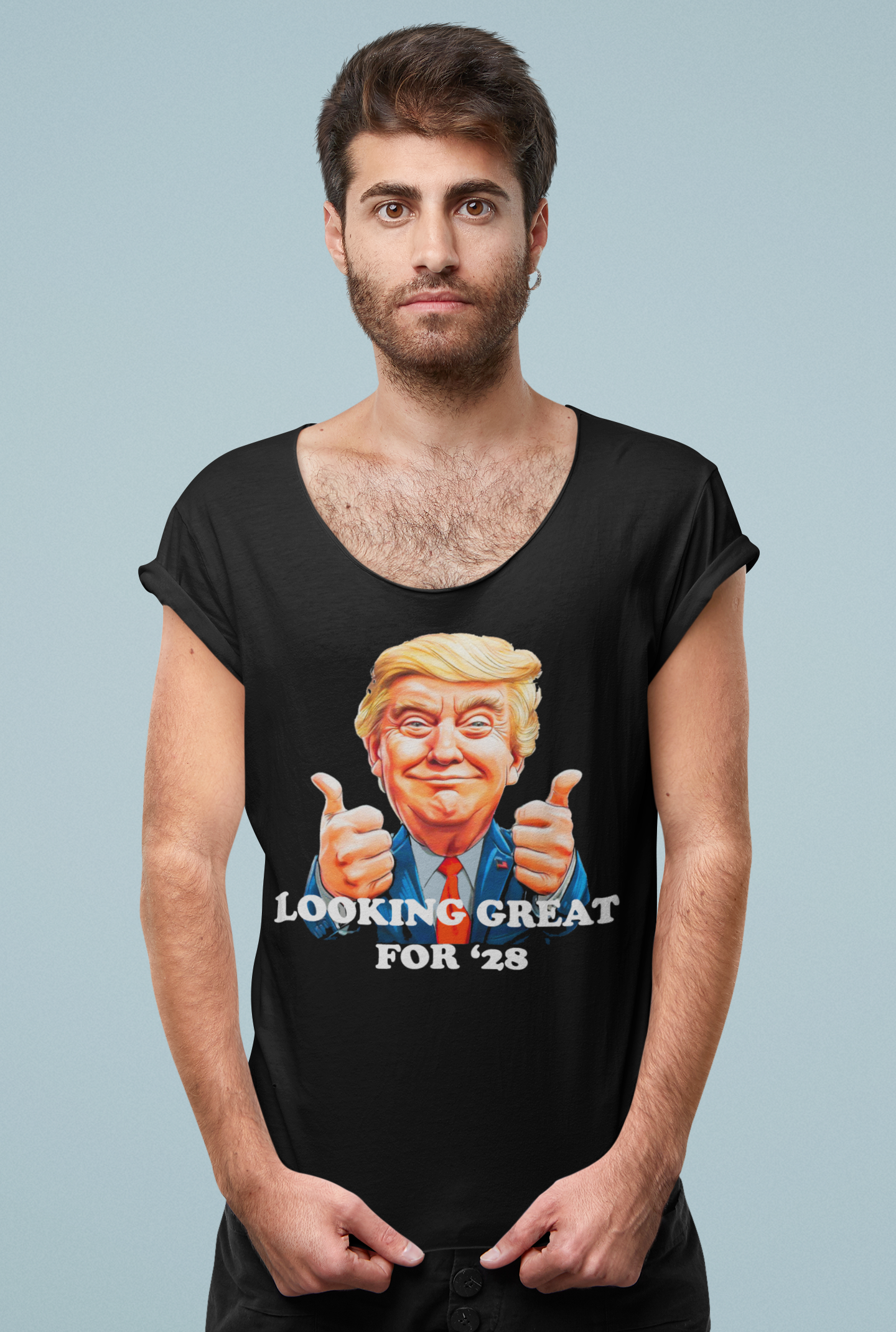 Looking Great for '28 USA Shirt featuring a cartoon character with thumbs up.