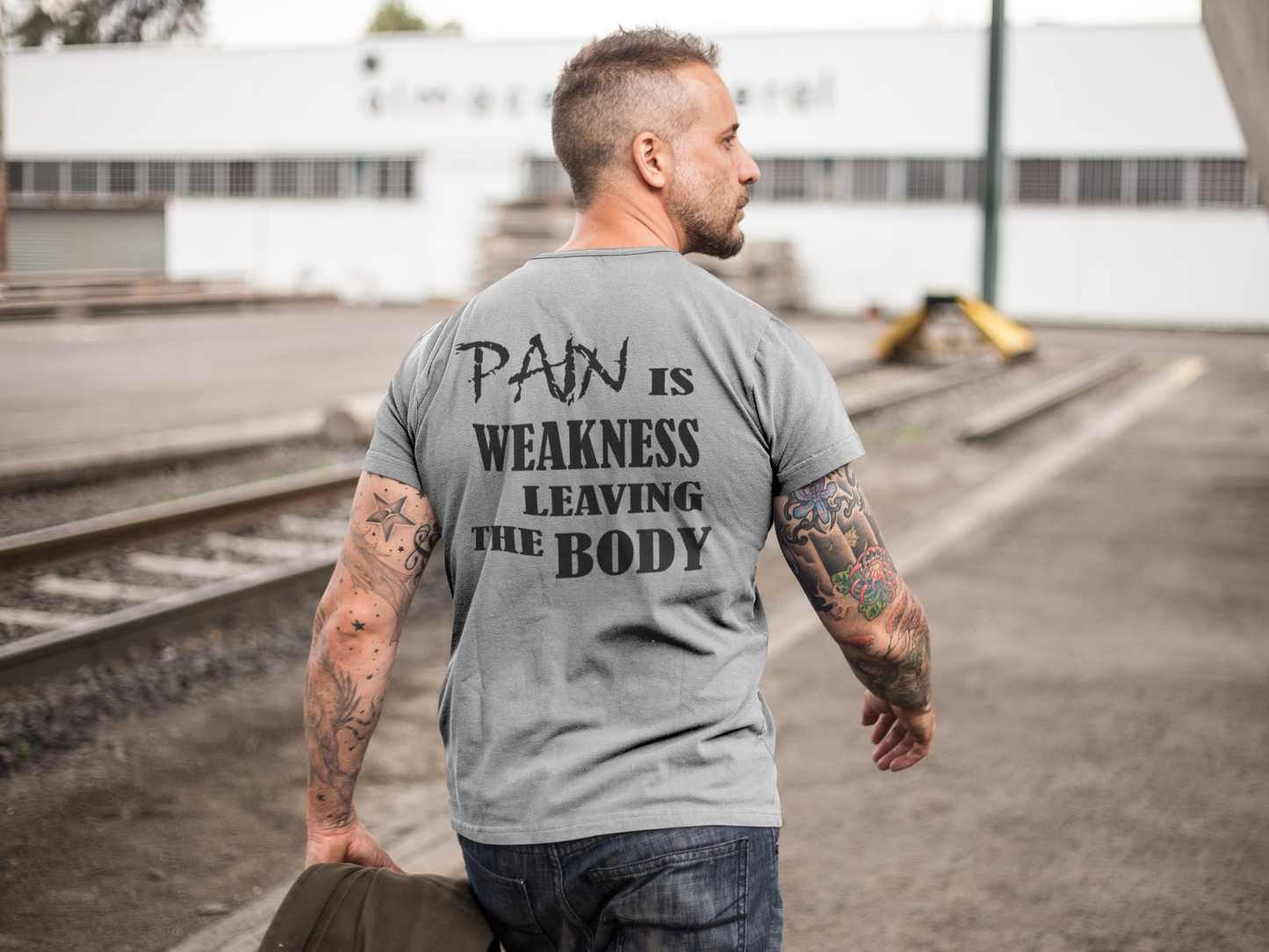 Pain Is Weakness Leaving The Body Blk Ltrs (Image on Back)