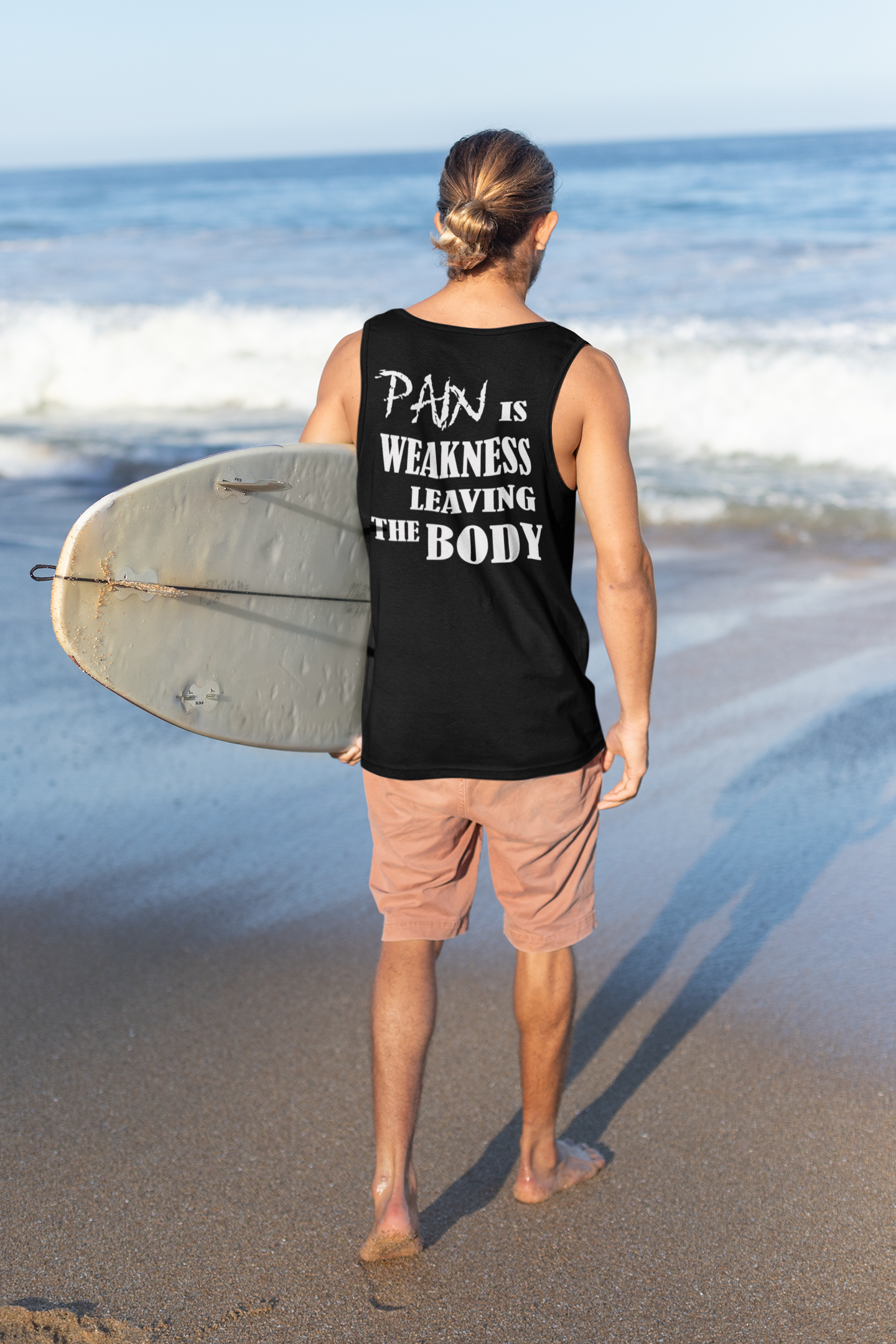 Pain Is Weakness Body White Letters Back Print Shirt