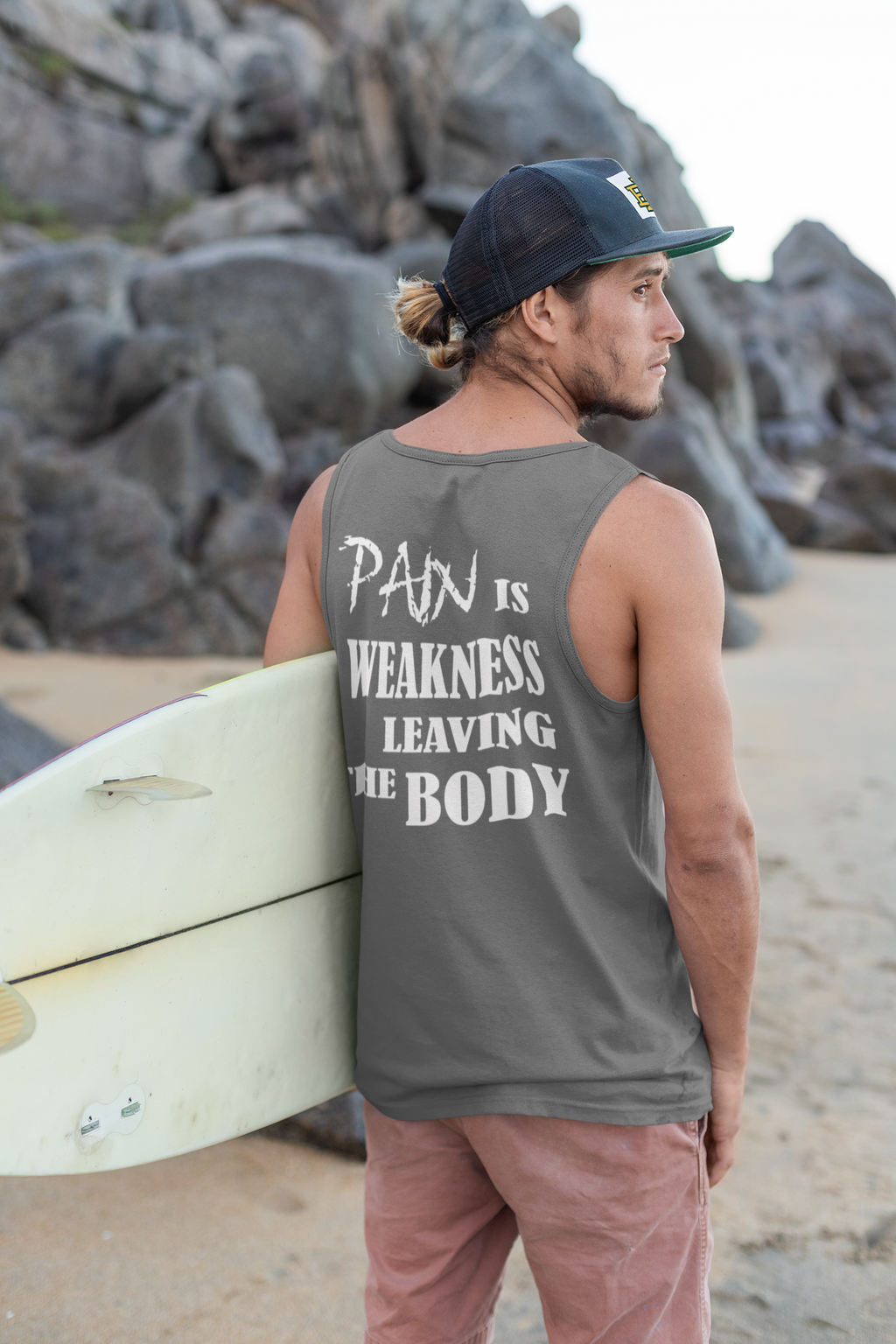Pain Is Weakness Body White Letters Back Print Shirt