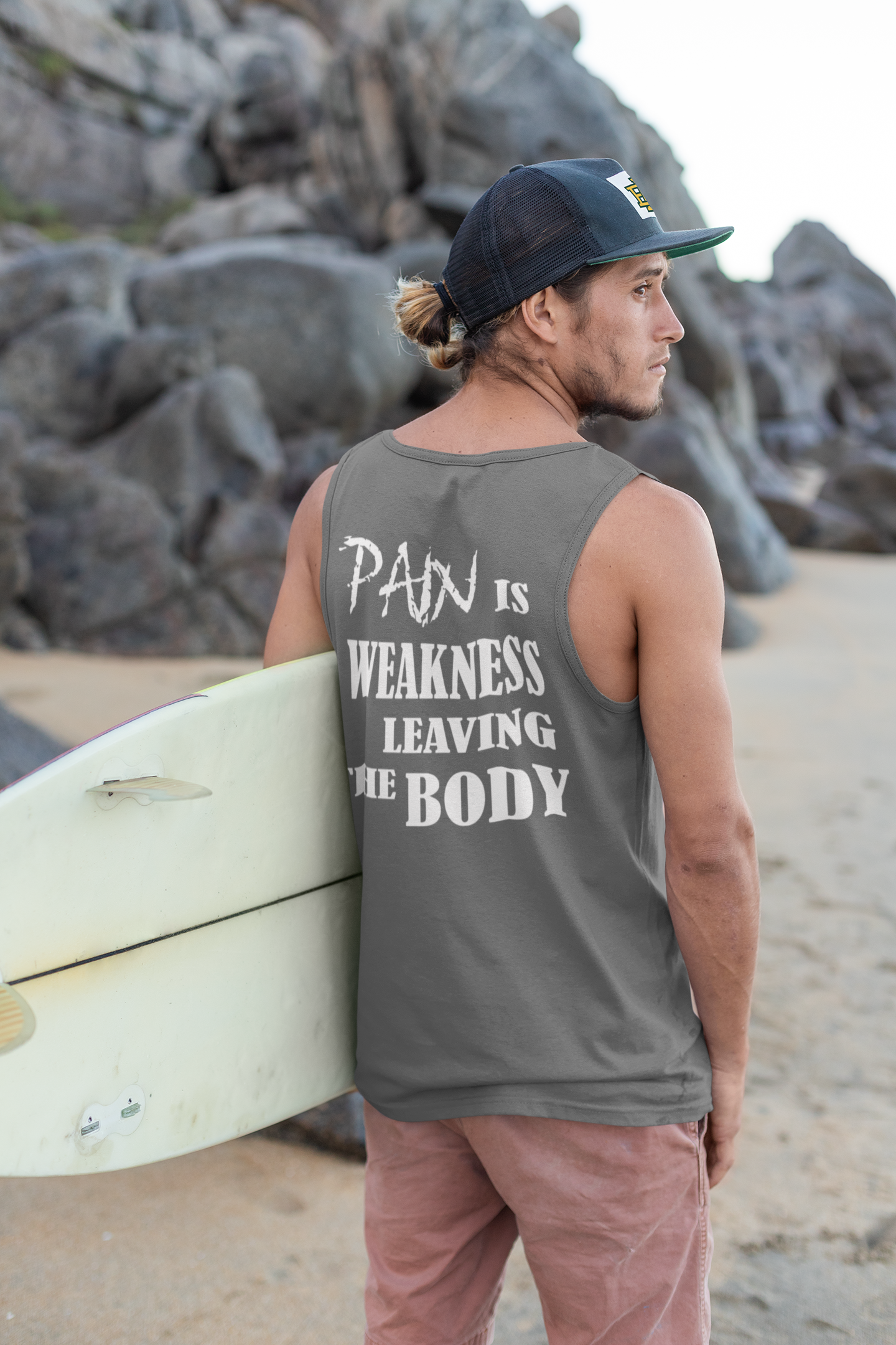 Pain Is Weakness Body White Letters Back Print Shirt