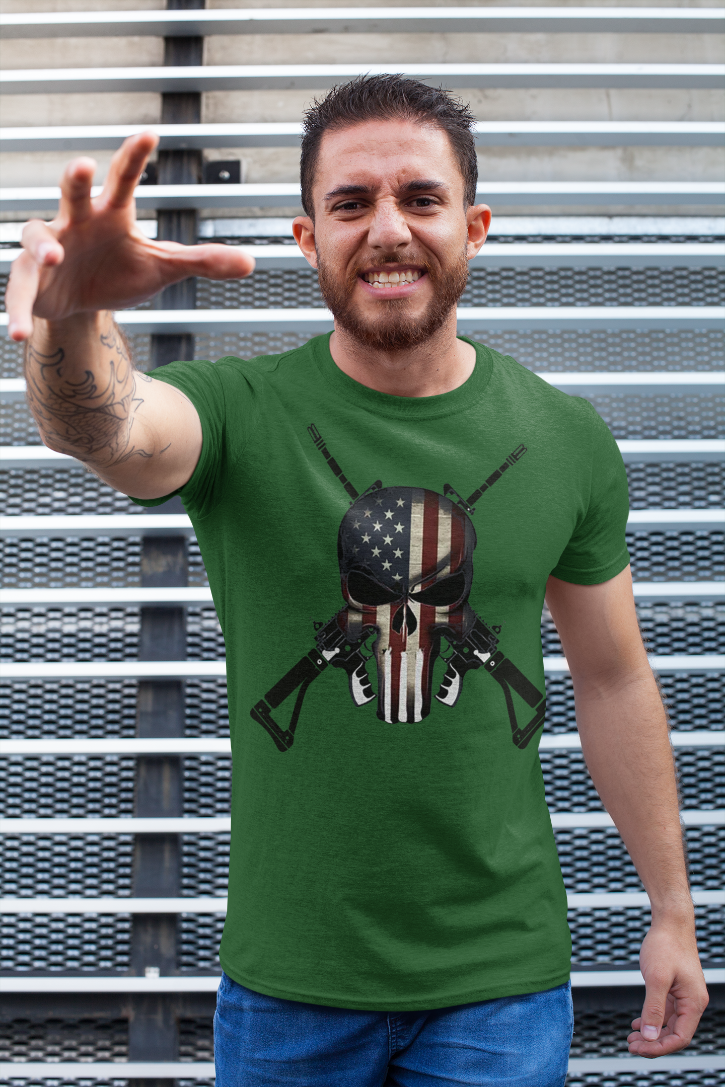 Punisher As American Flag With Rifles