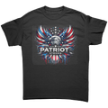 Patriot Strong Custom Print Top featuring a bold eagle graphic, red, white, and blue colors on a black tee.