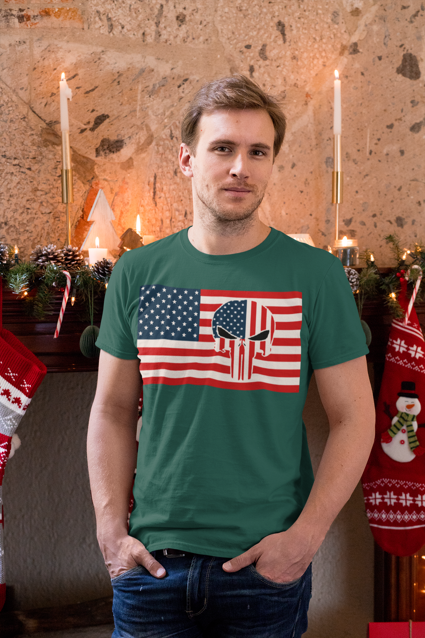 Punisher In Stars And Stripes On American Flag