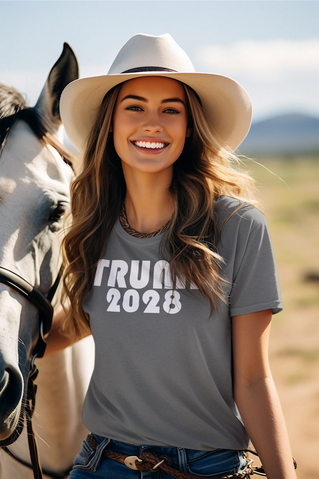 Trump 2028 White Letters America First Graphic Tee