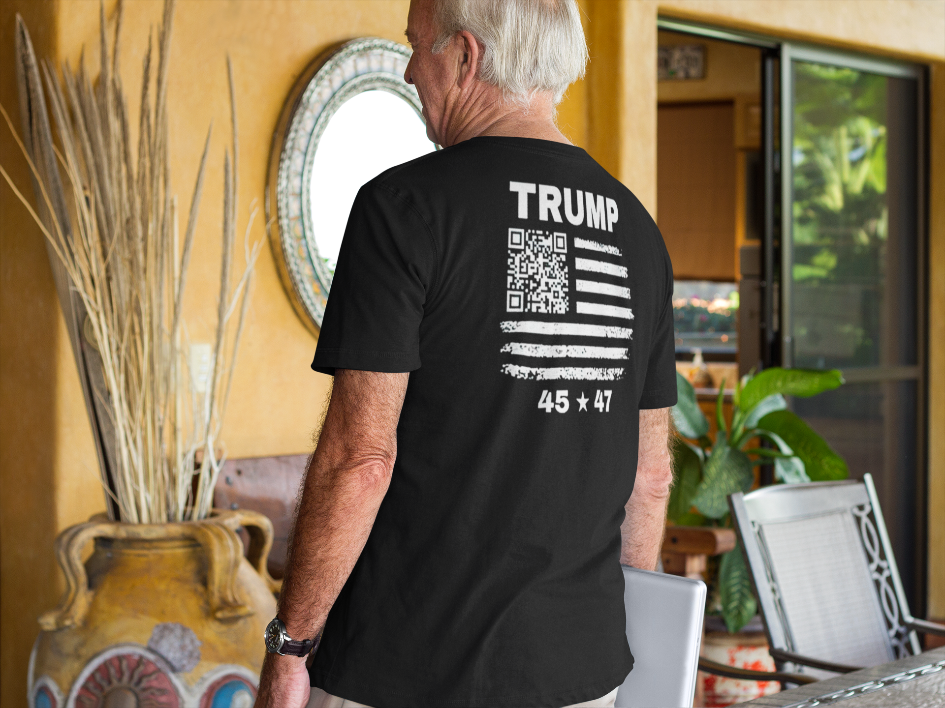 Trump 45 47 On QR Code Flag Image on Back -- Scan It