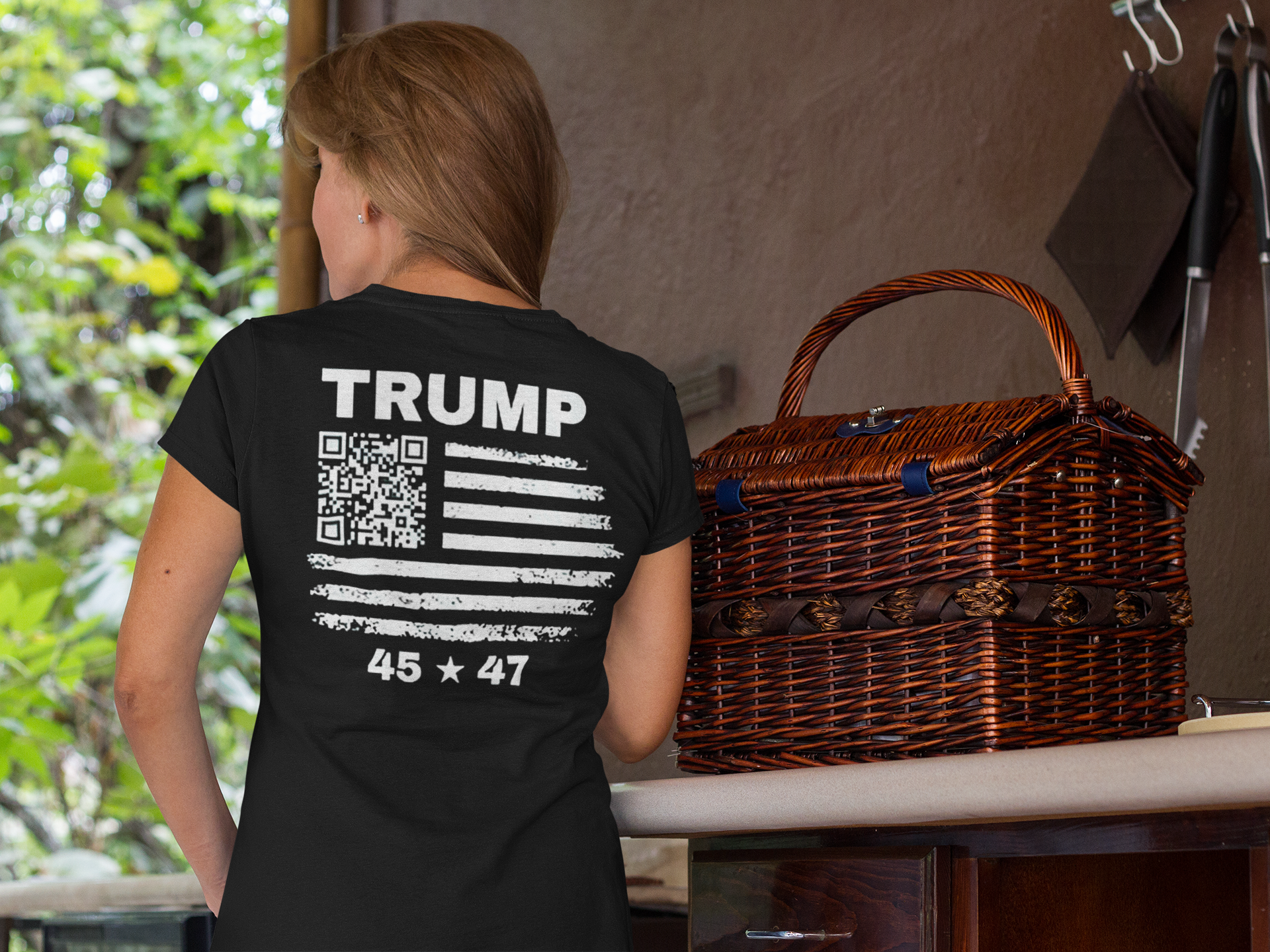 Trump 45 47 On QR Code Flag Image on Back -- Scan It