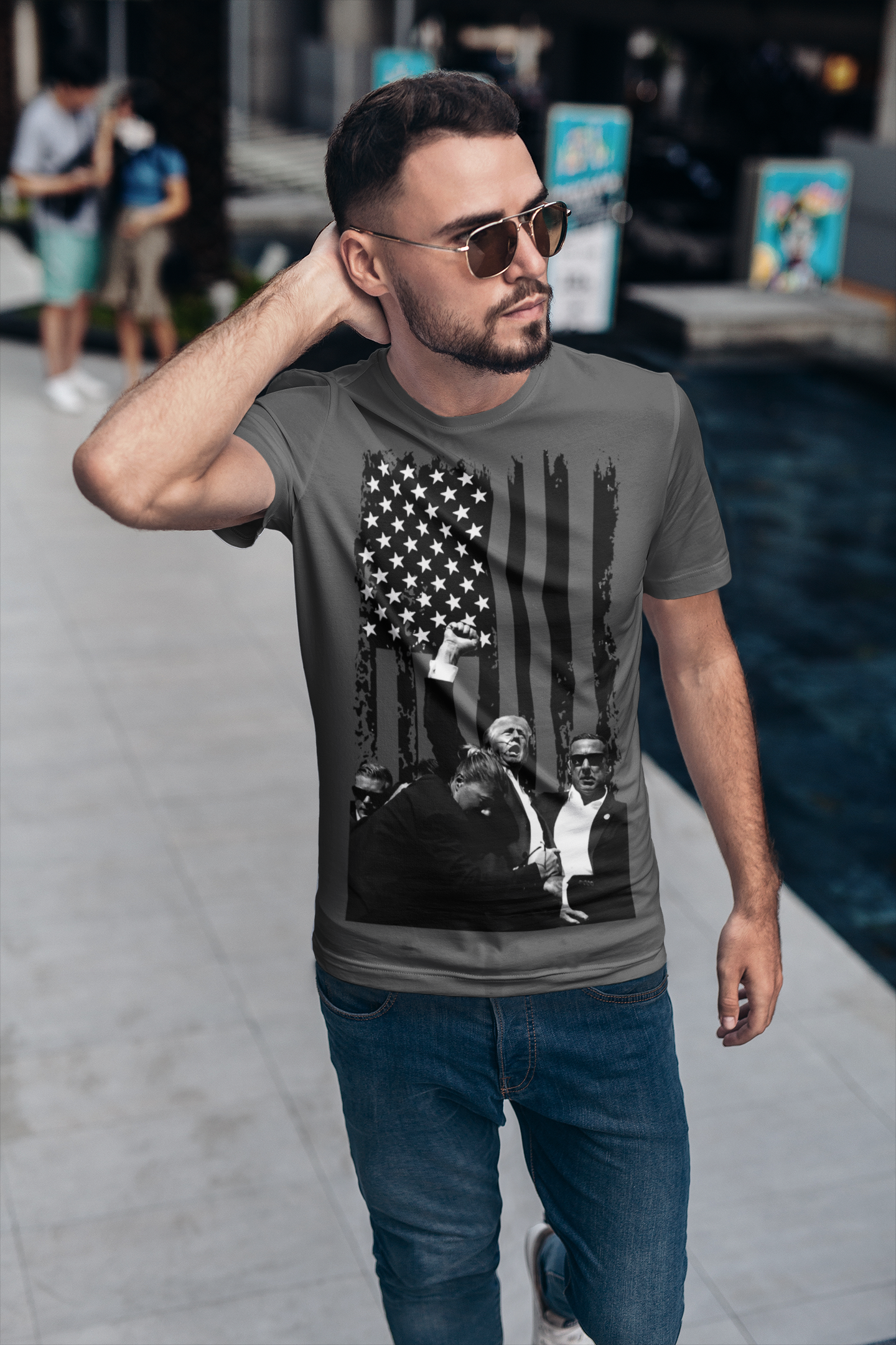 Trump Shot On American Flag B/W