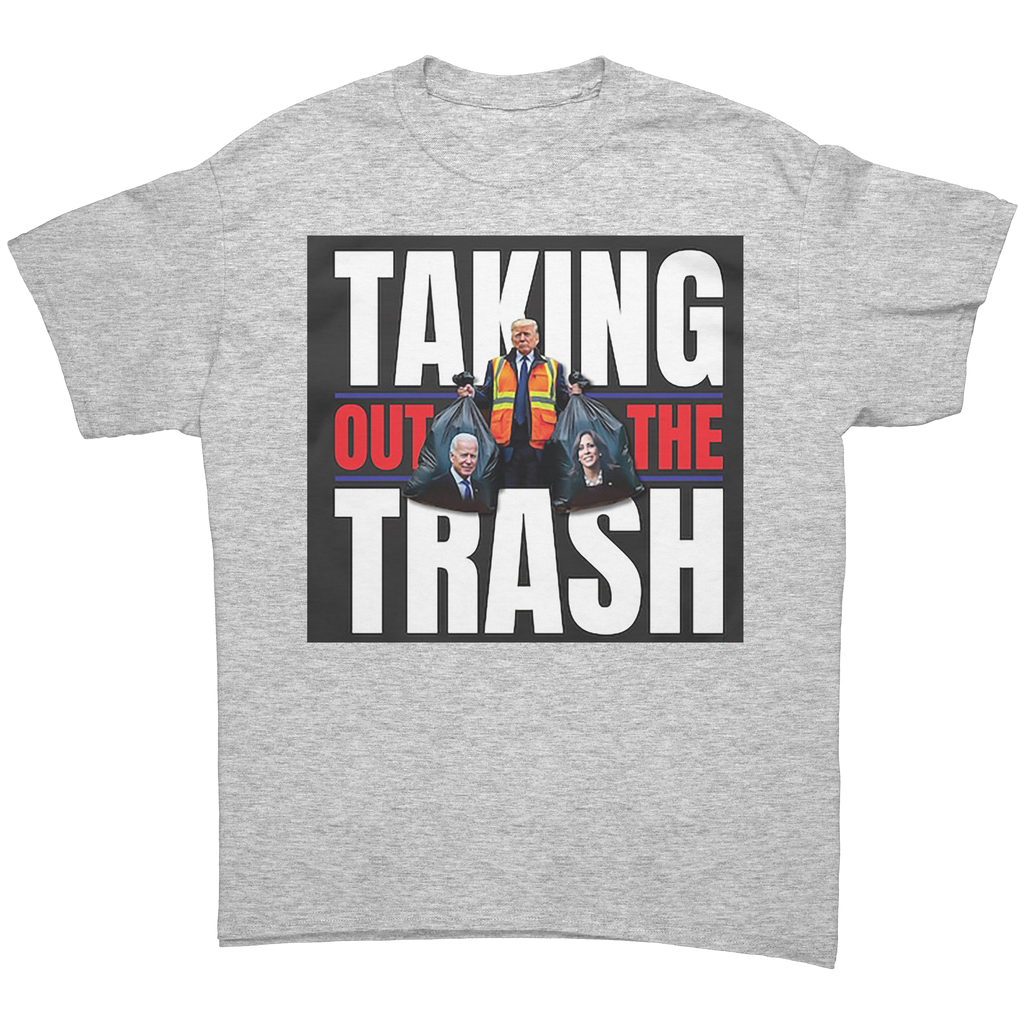 Taking Out The Trash Graphic Art tee featuring bold text and images, symbolizing strong personal values.