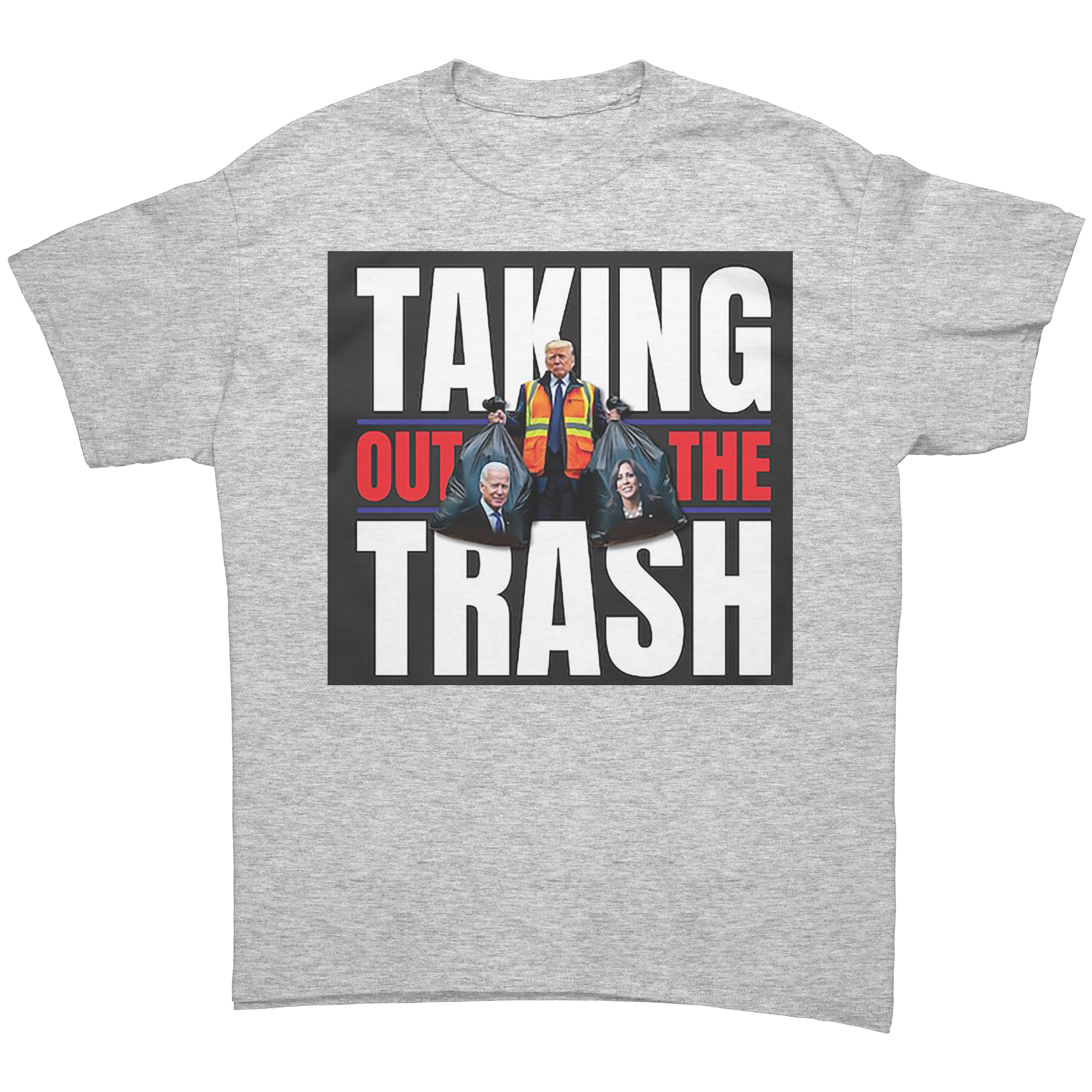 Taking Out The Trash Graphic Art tee featuring bold text and images, symbolizing strong personal values.
