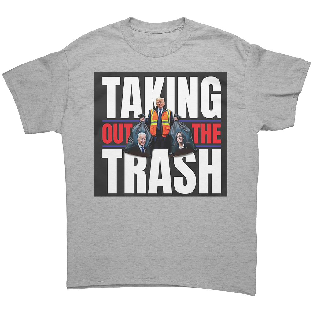 Taking Out The Trash Graphic Art tee featuring a bold statement design on a gray shirt.