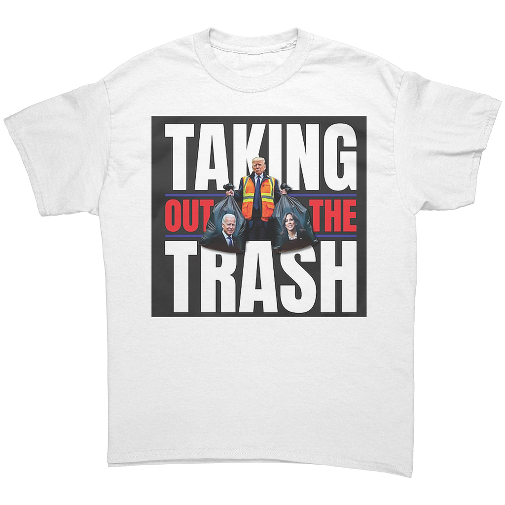 Taking Out The Trash Graphic Art tee featuring bold graphic design and patriotic imagery on white background.