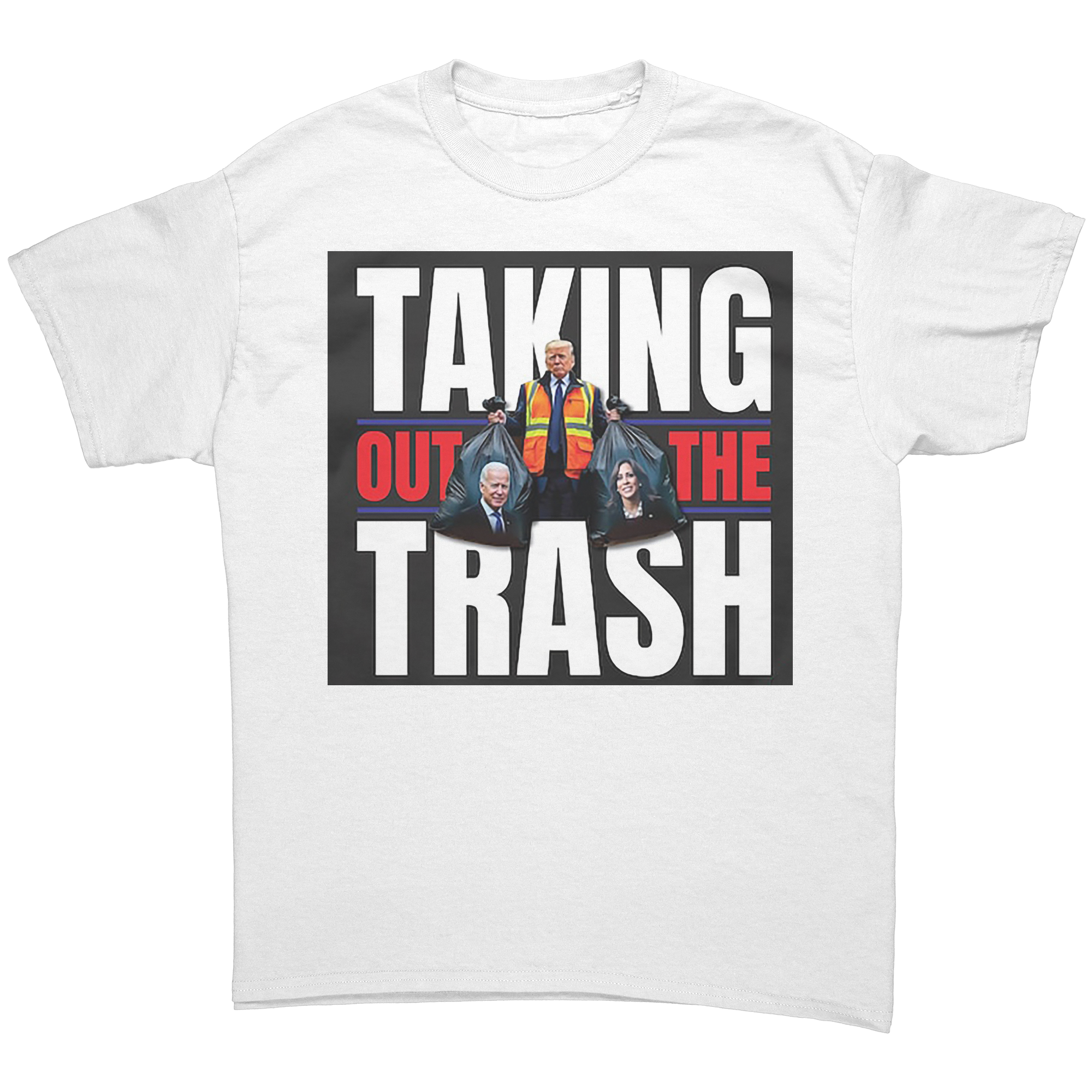 Taking Out The Trash Graphic Art tee featuring bold graphic design and patriotic imagery on white background.