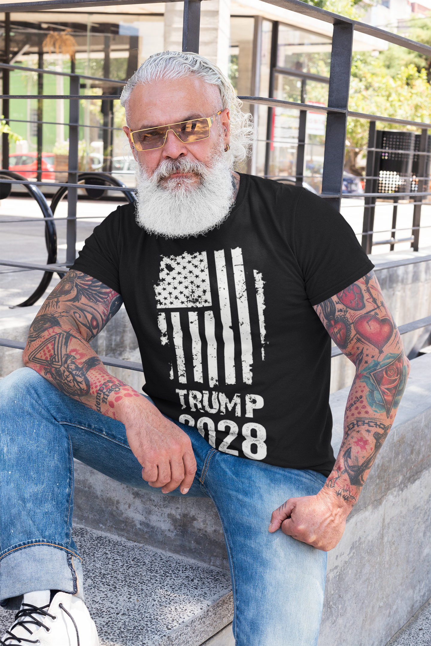 Trump 2028 On Tattered American Flag