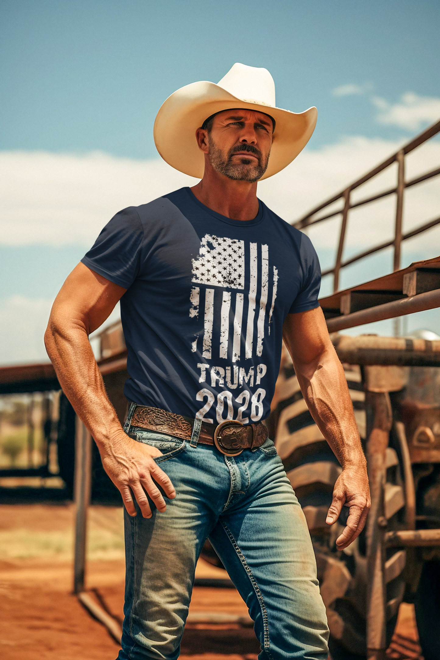 Trump 2028 On Tattered American Flag