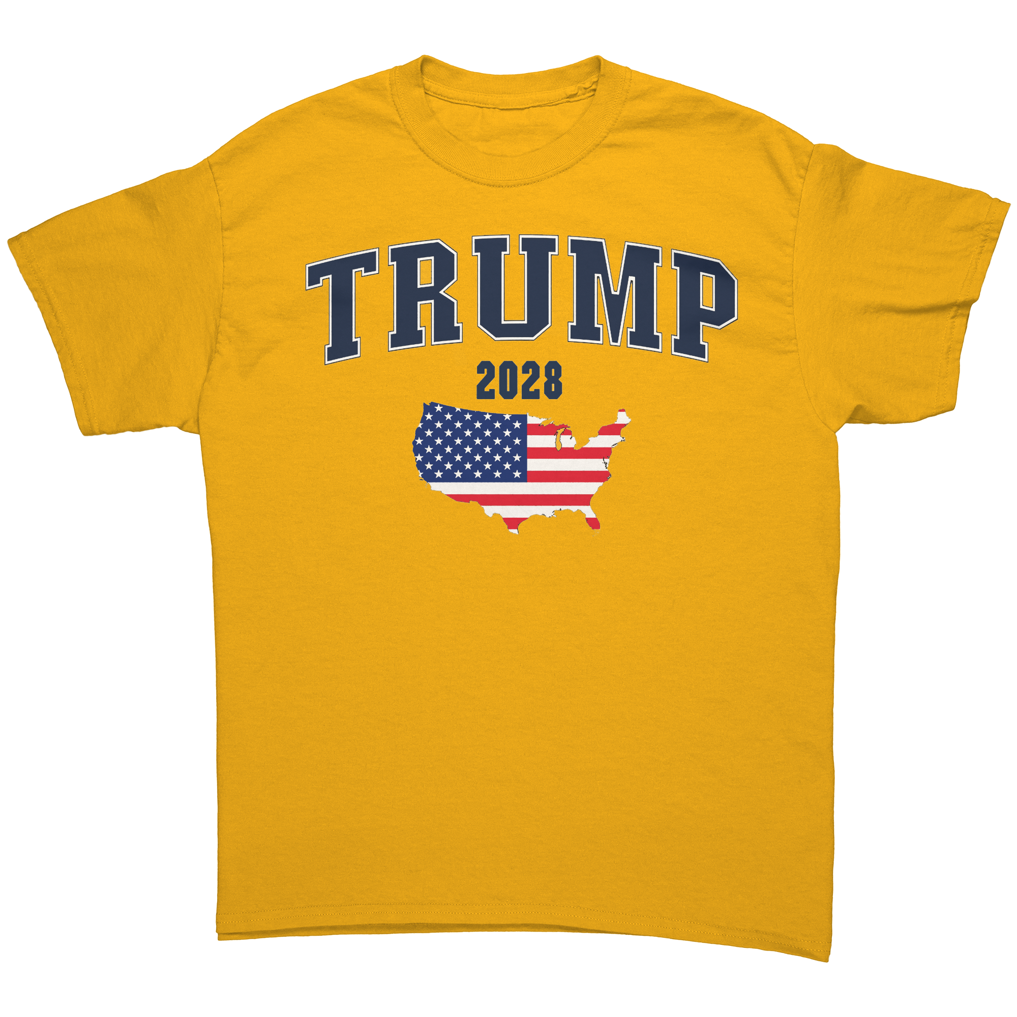USA Flag Trump 2028 Campaign Art graphic tee featuring bold colors and patriotic design.