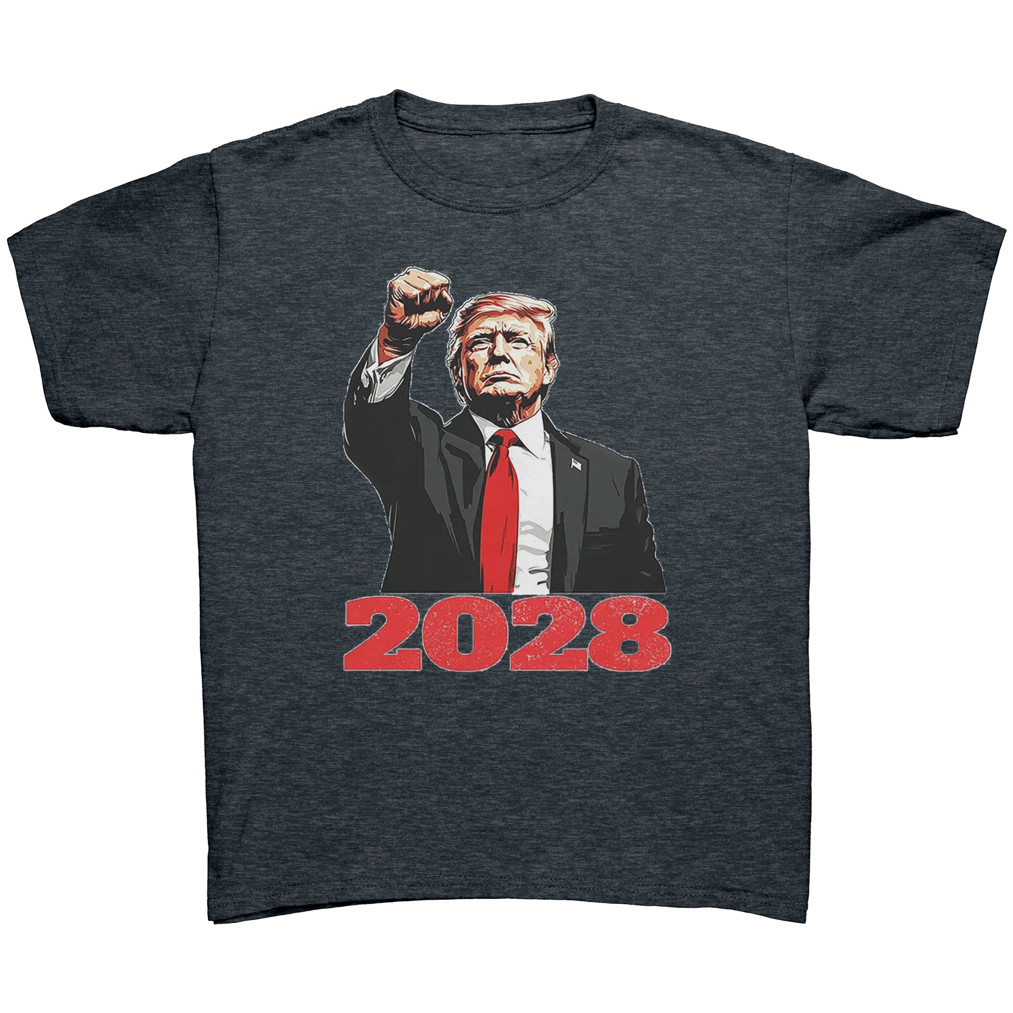 Bold Trump 2028 Fist Art Apparel graphic tee featuring a bold fist and the year 2028.