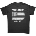 Presidential 45 47 Trump Series graphic tee featuring a distressed flag design and QR code.