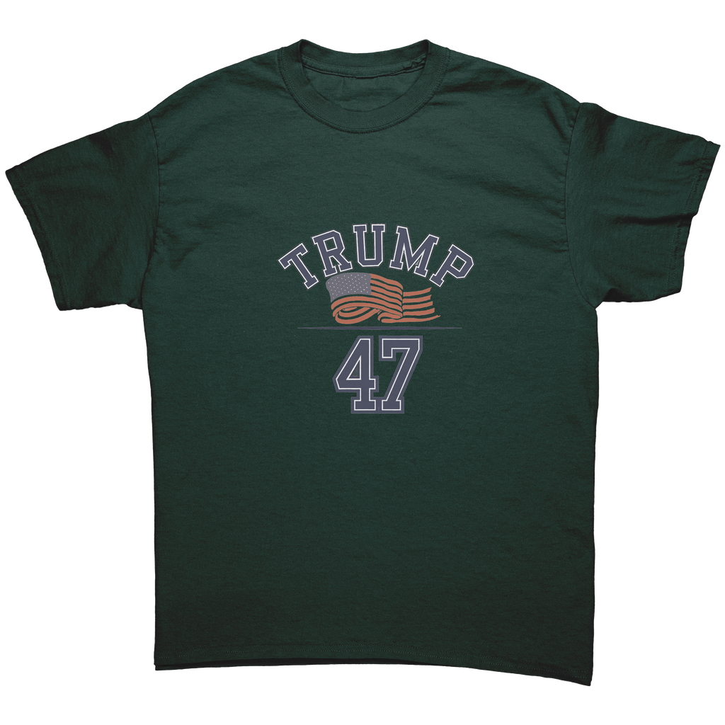 Trump 47 Patriotic Banner Print graphic tee featuring a bold design with patriotic elements.