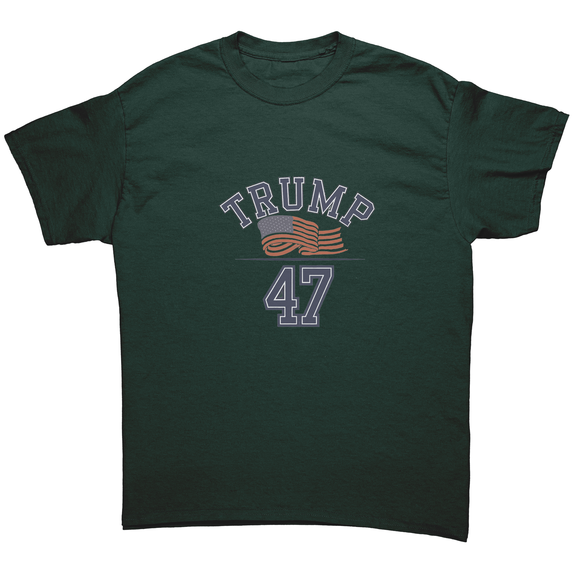 Trump 47 Patriotic Banner Print graphic tee featuring a bold design with patriotic elements.