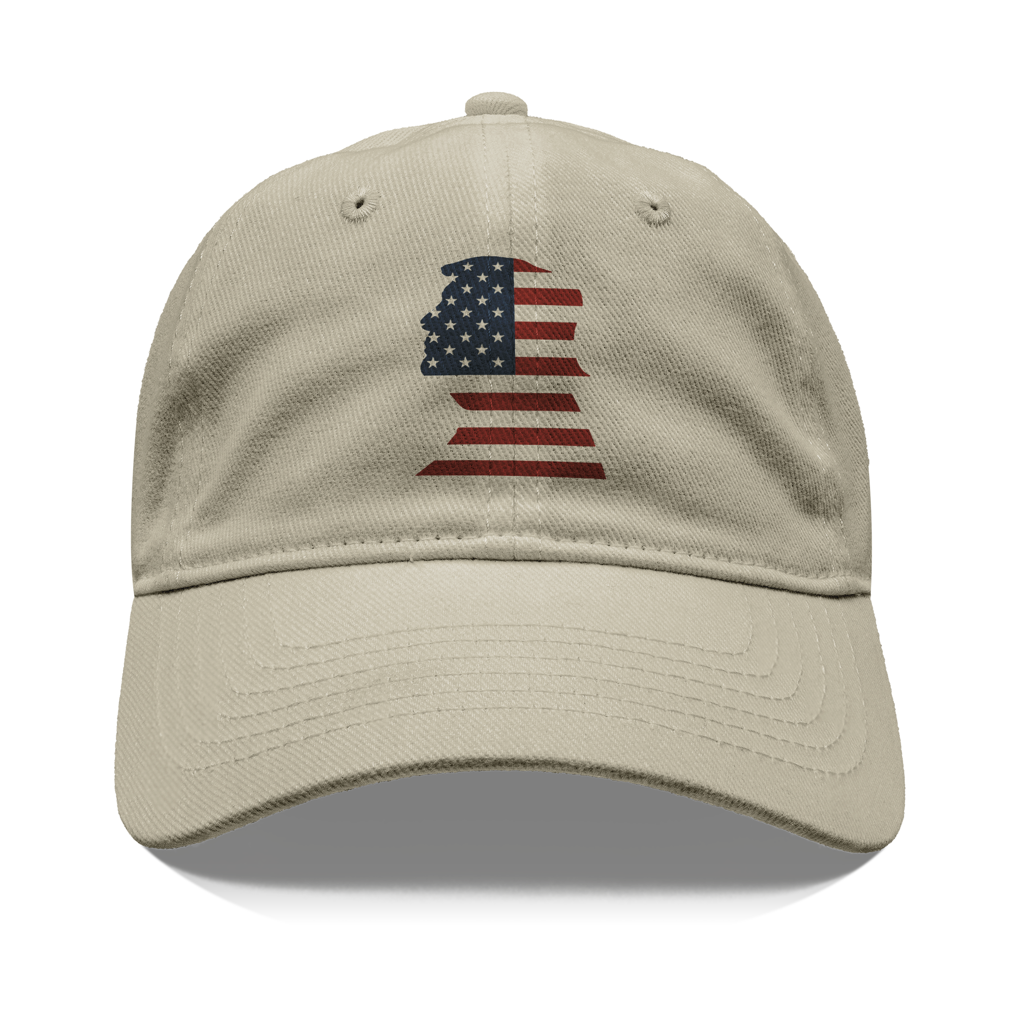 Trump As American Flag Apparel baseball cap with American flag design on the front.