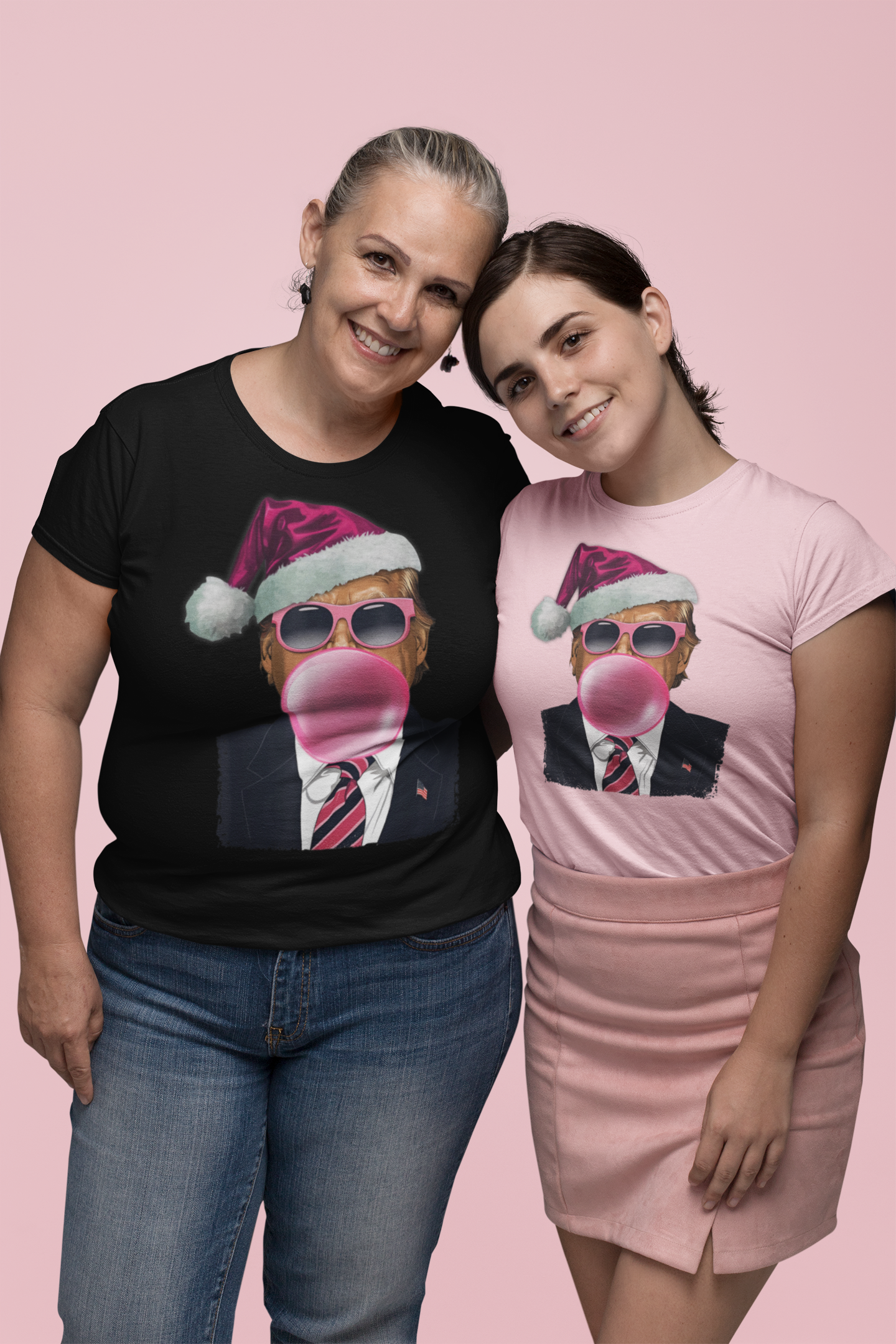 Trump Blowing Bubble Gum With Christmas Hat