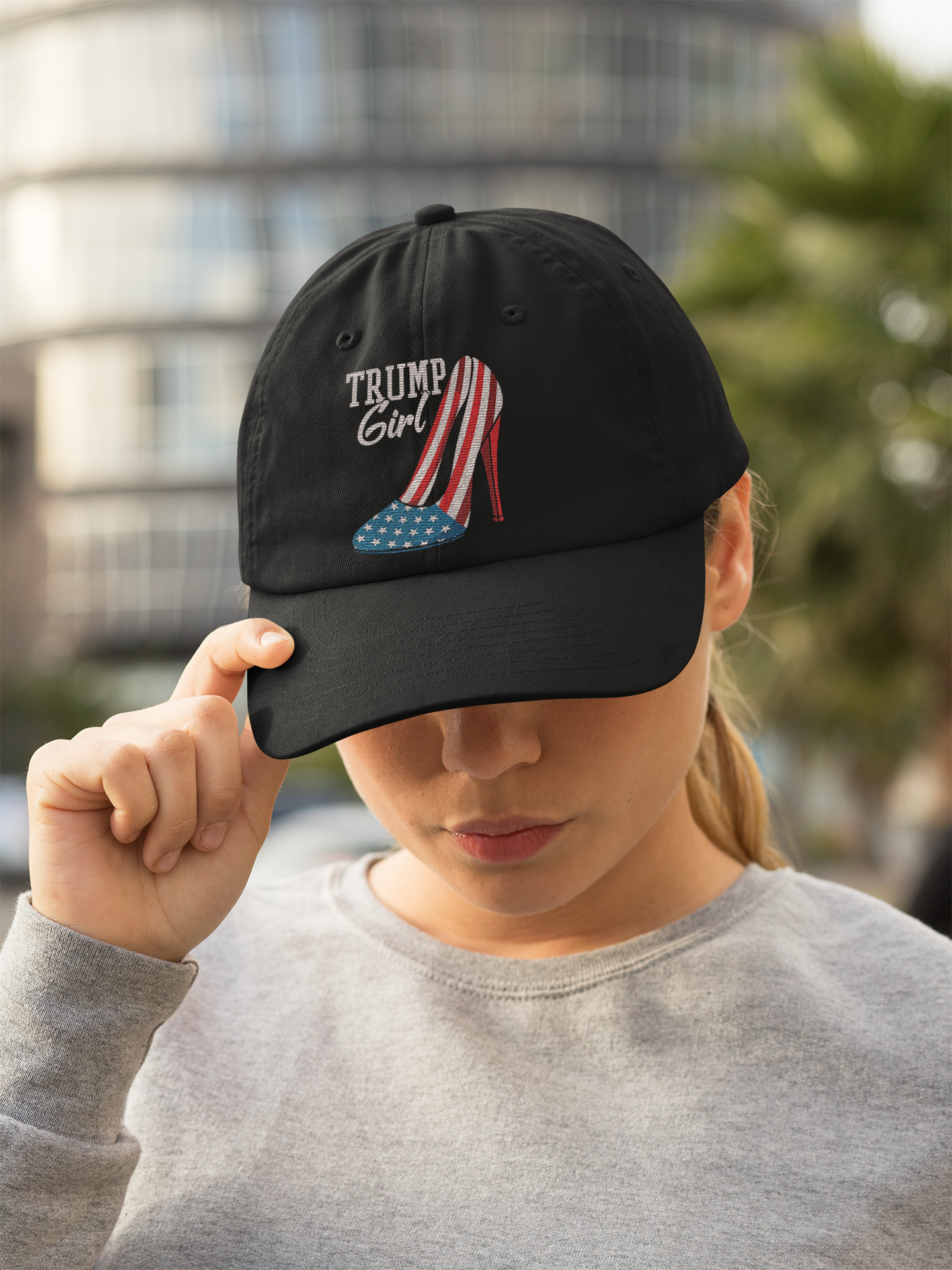 Foam Trump Girl Trucker Cap Gear featuring a stylish design with patriotic colors and a Trump Girl logo.