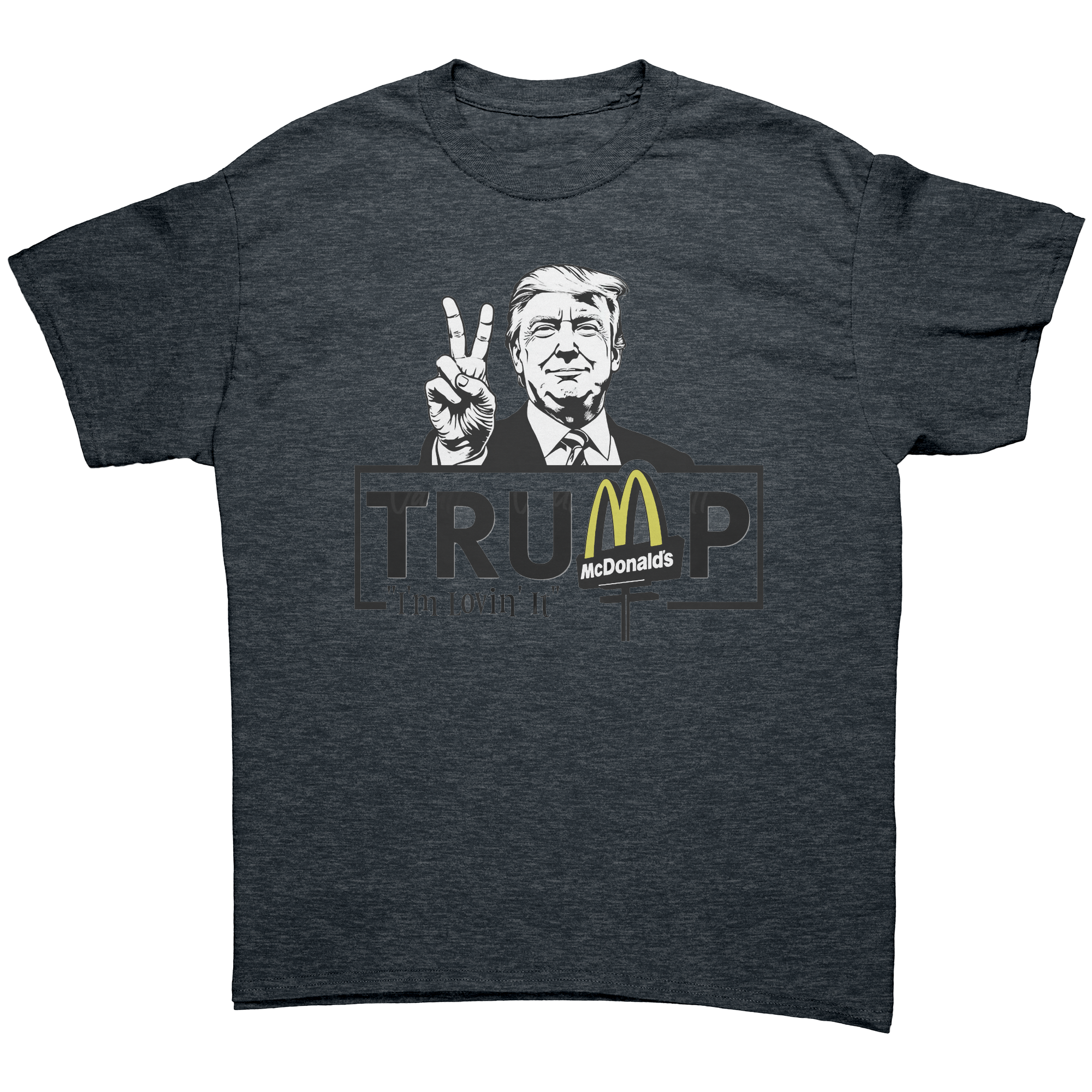 Trump Lovin It Signature Design graphic tee featuring a playful Trump illustration.