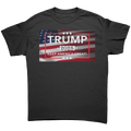 Keep America Great 2028 Design graphic tee featuring Trump 2028 and an American flag background.