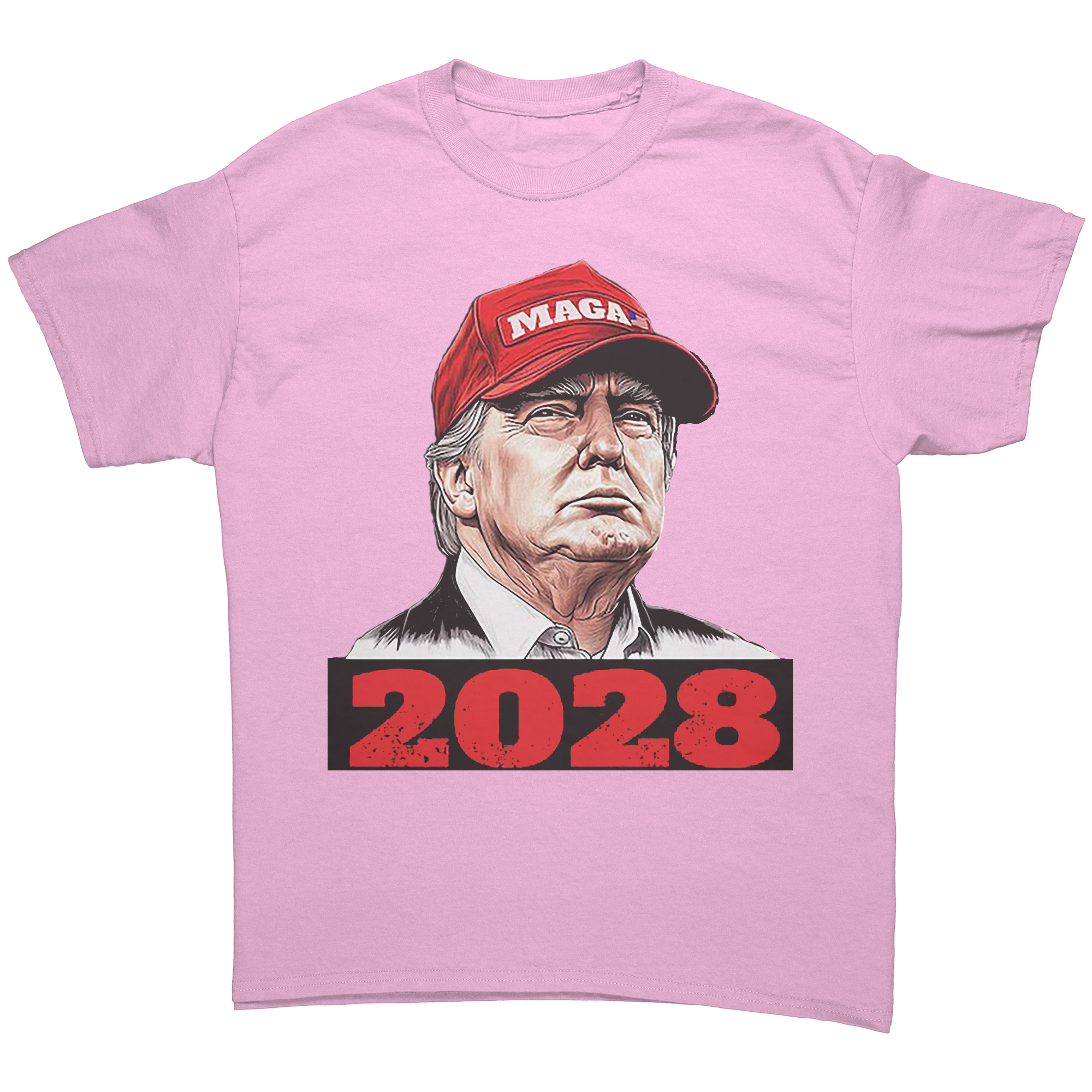 Trump Maga 2028 Visionary Gear graphic tee featuring a portrait of Trump with a '2028' design.