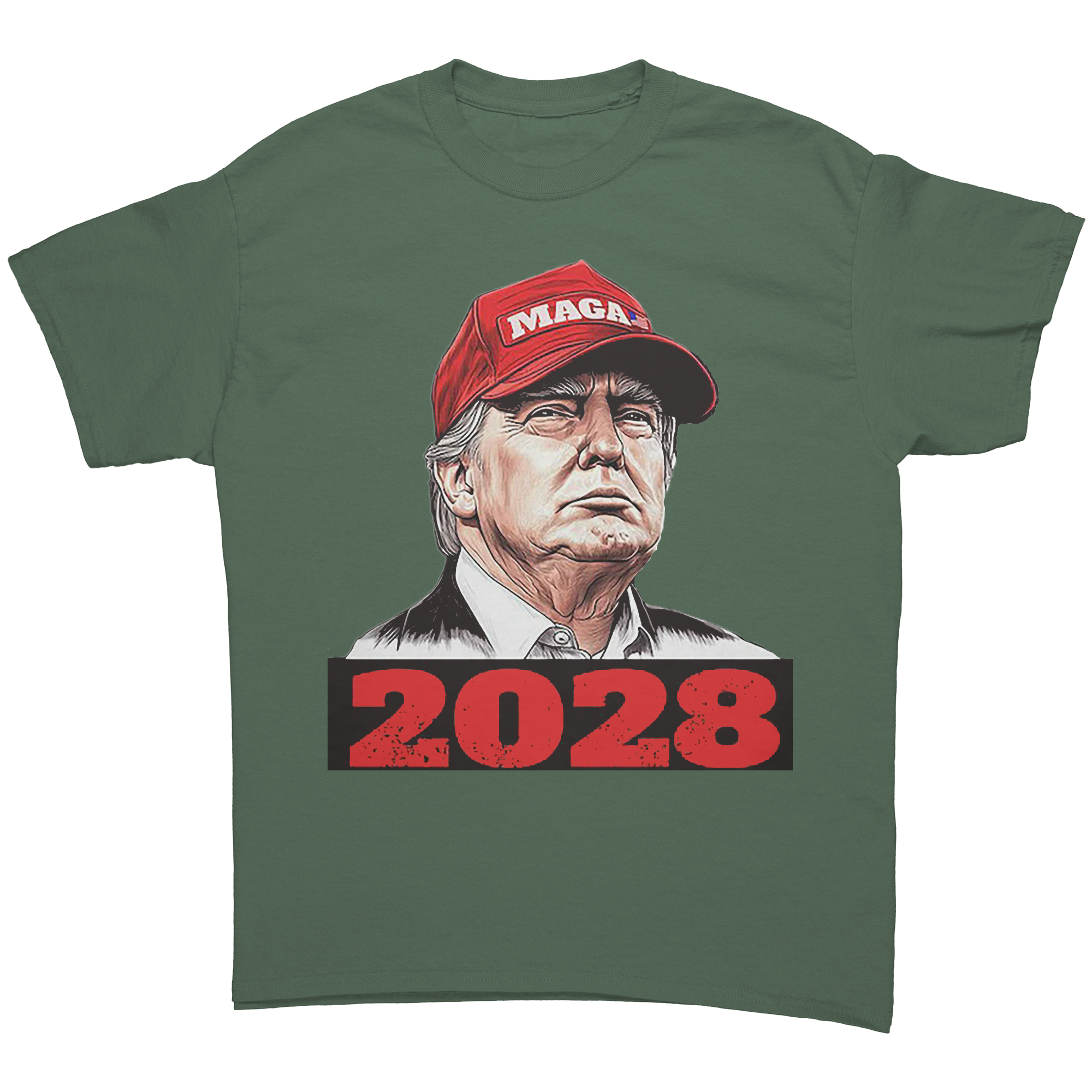 Trump Maga 2028 Visionary Gear graphic tee featuring Donald Trump and bold 2028 design.