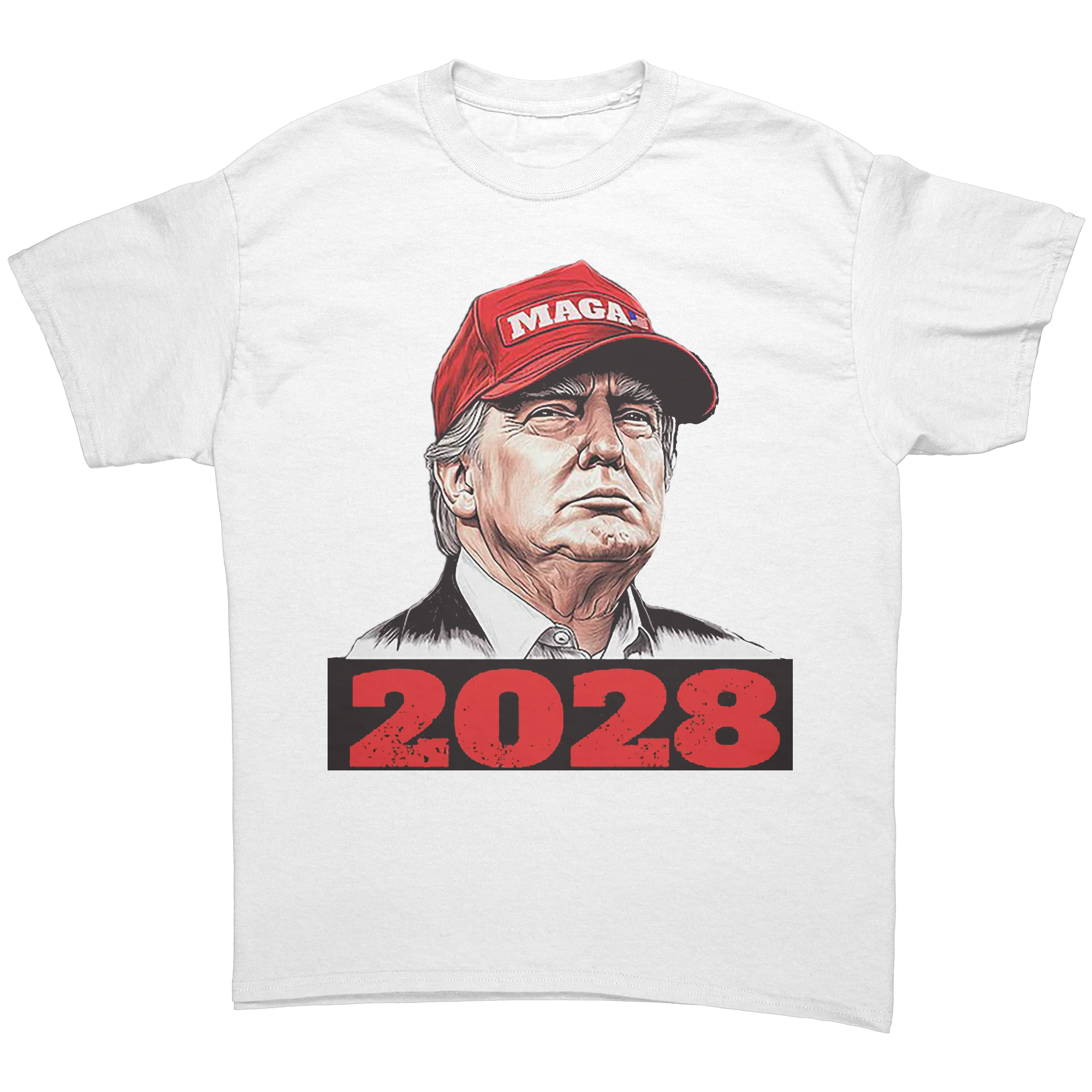 Trump Maga 2028 Visionary Gear graphic tee featuring Donald Trump and 2028 text.