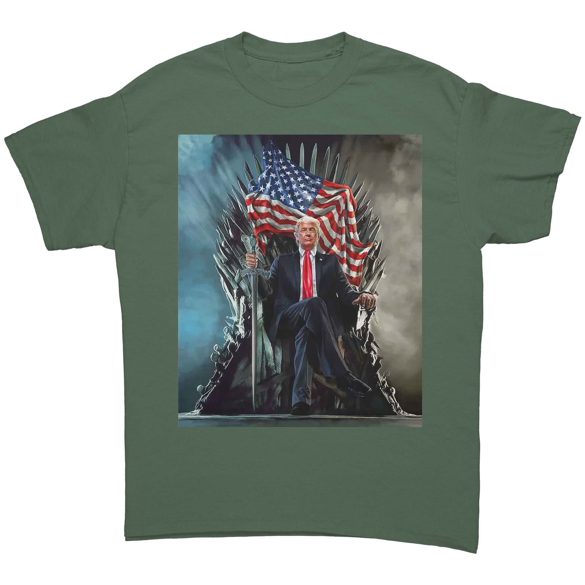 Trump_On_Throne_With_USA_Flag_Military_Green_Front_Mockup.png