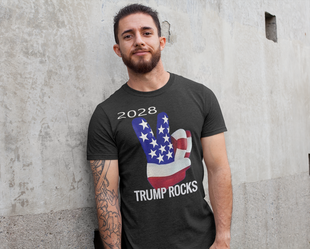 Trump Rocks 2028 Patriotic Graphic T-Shirt Design