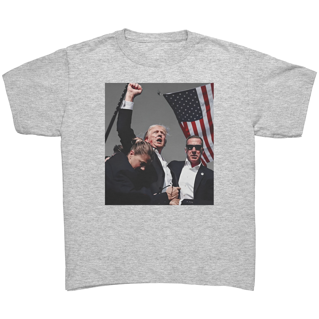 Trump Shot Commemorative Apparel graphic tee featuring a powerful image of patriotism.