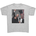 Trump Shot Commemorative Apparel graphic tee featuring a powerful image of patriotism.